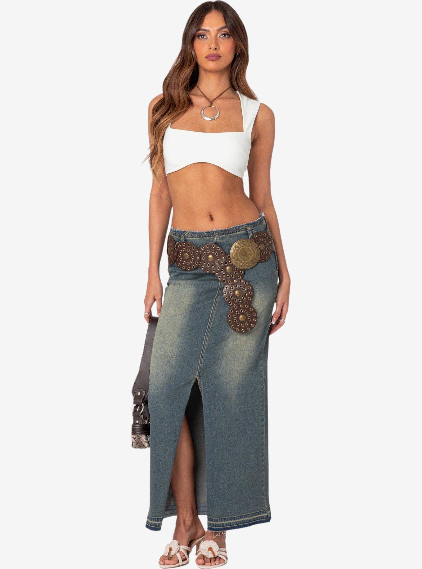 Edikted Lexy Washed Denim Maxi Skirt, BLUE, alternate