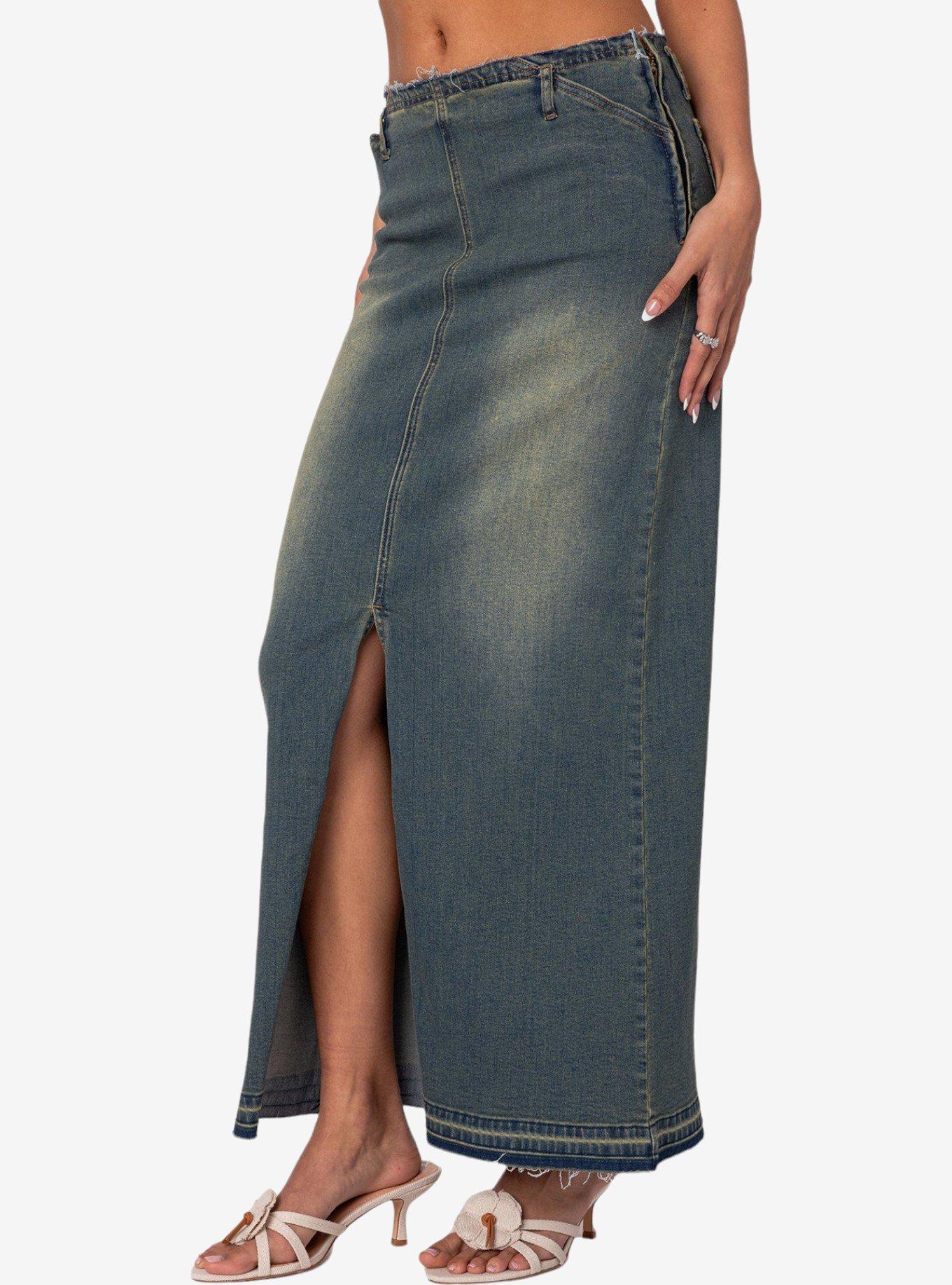 Edikted Lexy Washed Denim Maxi Skirt, BLUE, alternate