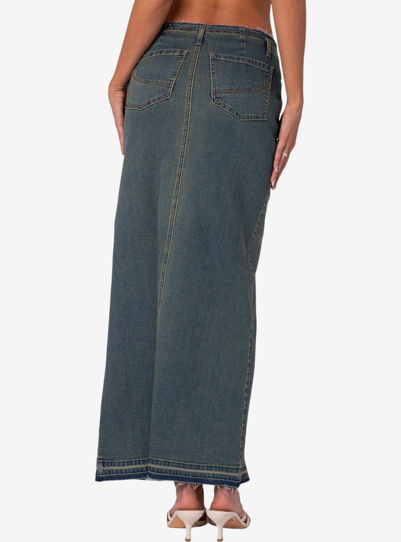 Edikted Lexy Washed Denim Maxi Skirt, BLUE, alternate