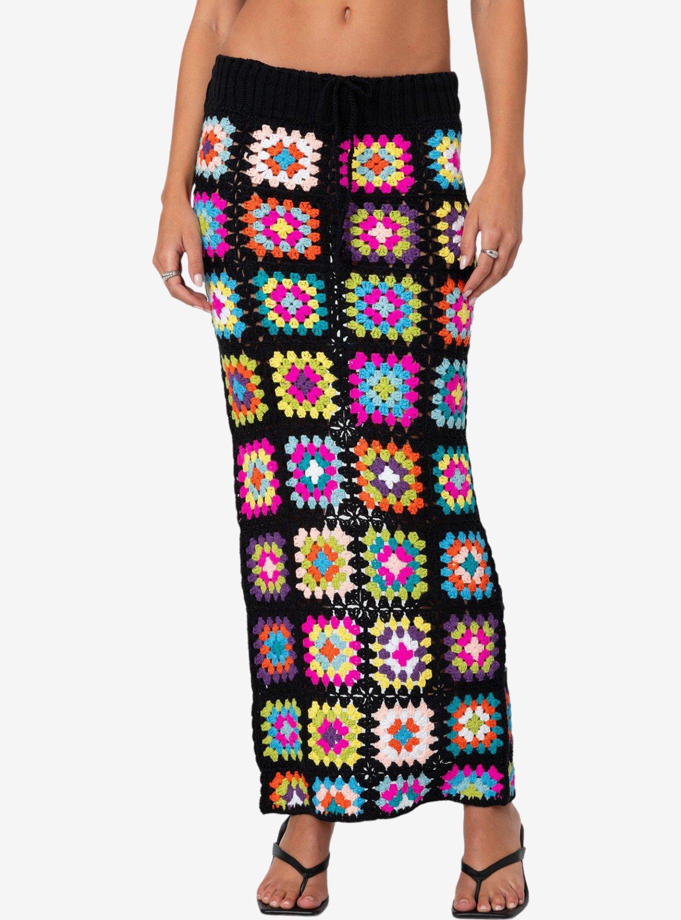 Edikted Patchwork Crochet Maxi Skirt, MULTI, alternate
