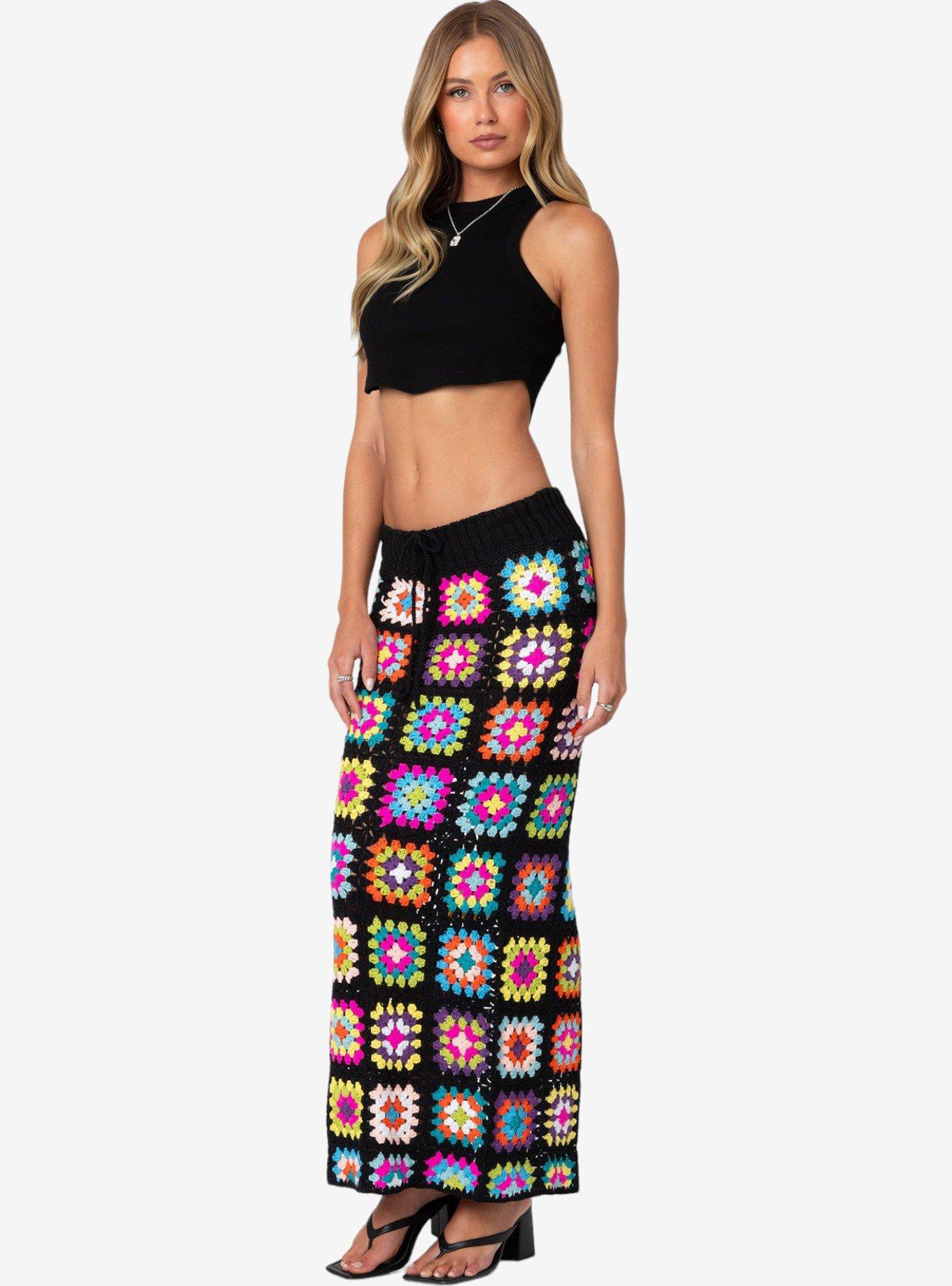Edikted Patchwork Crochet Maxi Skirt, MULTI, alternate
