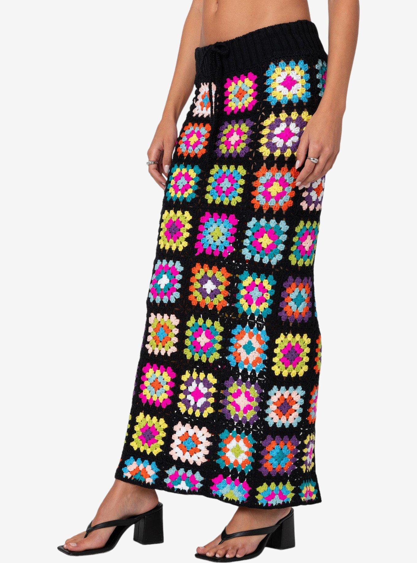 Edikted Patchwork Crochet Maxi Skirt, MULTI, alternate