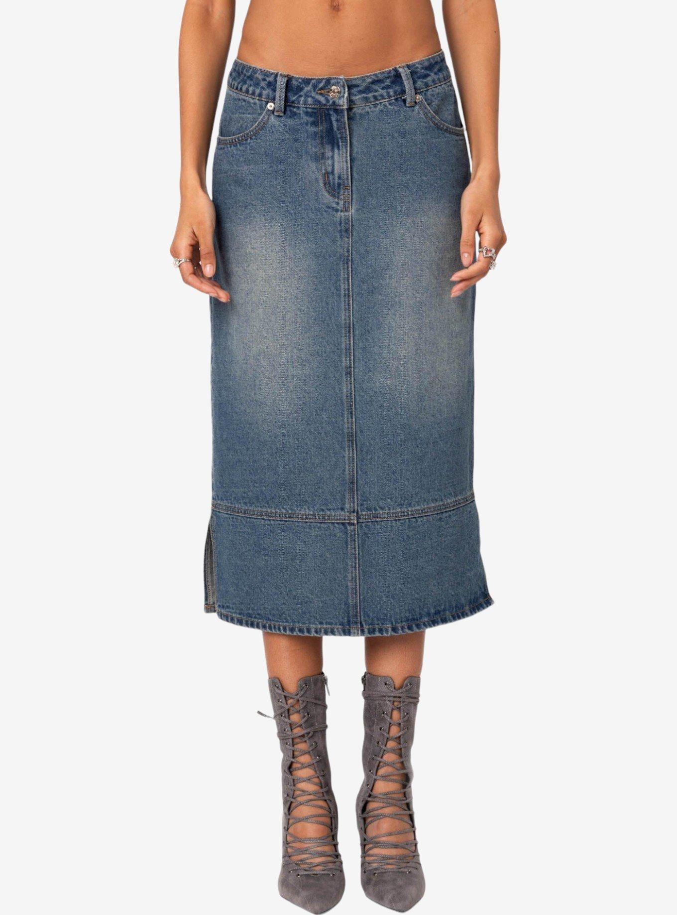 Edikted Lassy Washed Denim Midi Skirt, BLUE, alternate