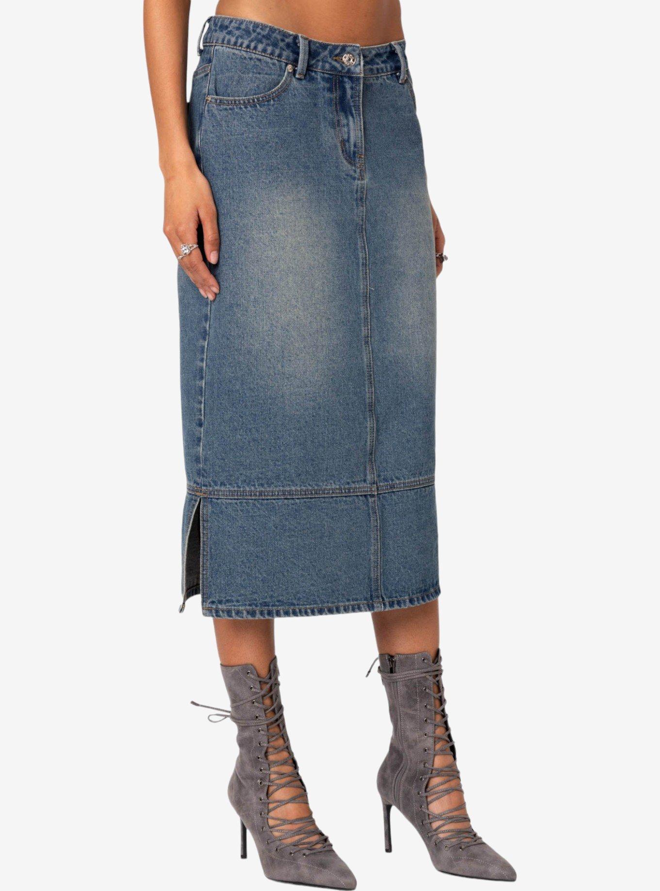 Edikted Lassy Washed Denim Midi Skirt, BLUE, alternate