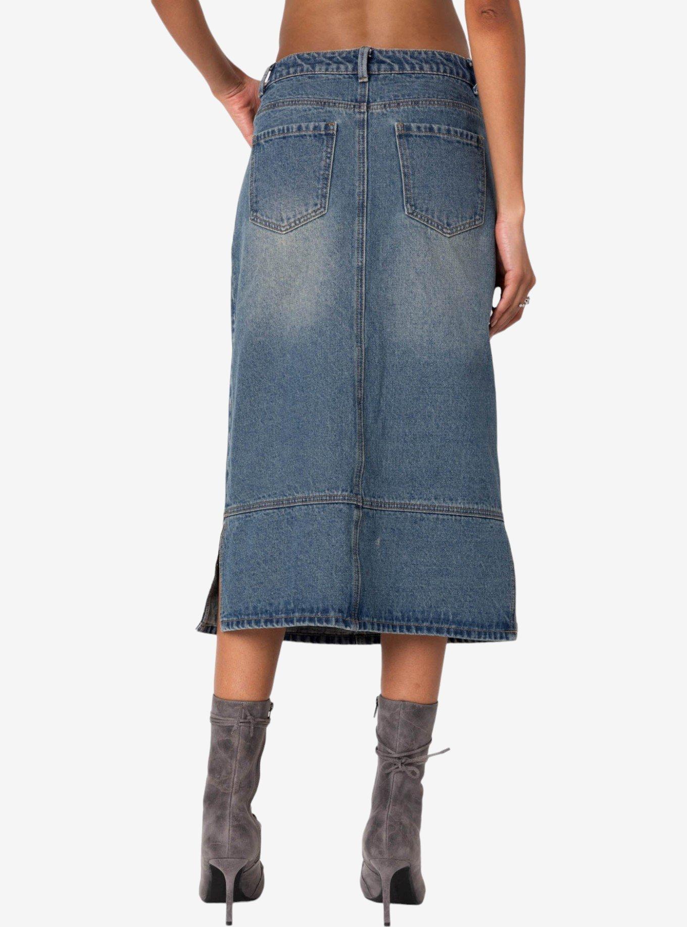 Edikted Lassy Washed Denim Midi Skirt, BLUE, alternate