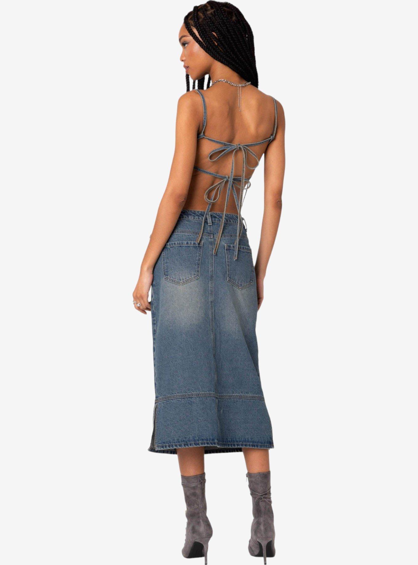Edikted Lassy Washed Denim Midi Skirt, BLUE, alternate