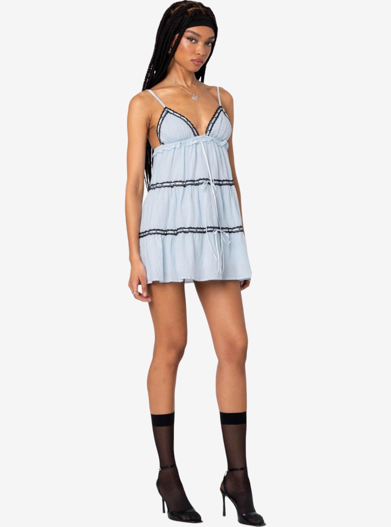 Edikted Angelica Tiered Ribbon Mini Dress, BLUE, alternate