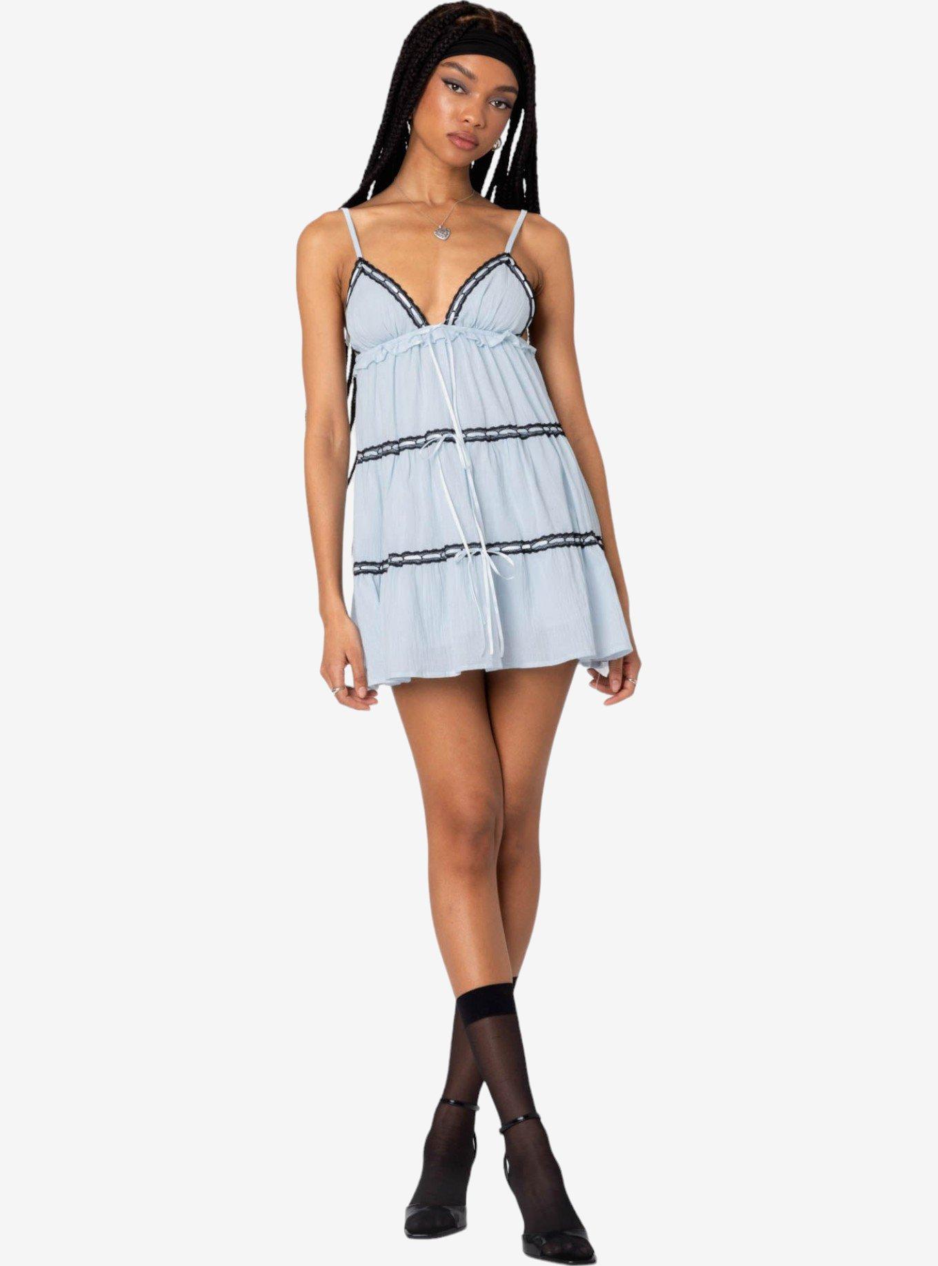 Edikted Angelica Tiered Ribbon Mini Dress, BLUE, alternate