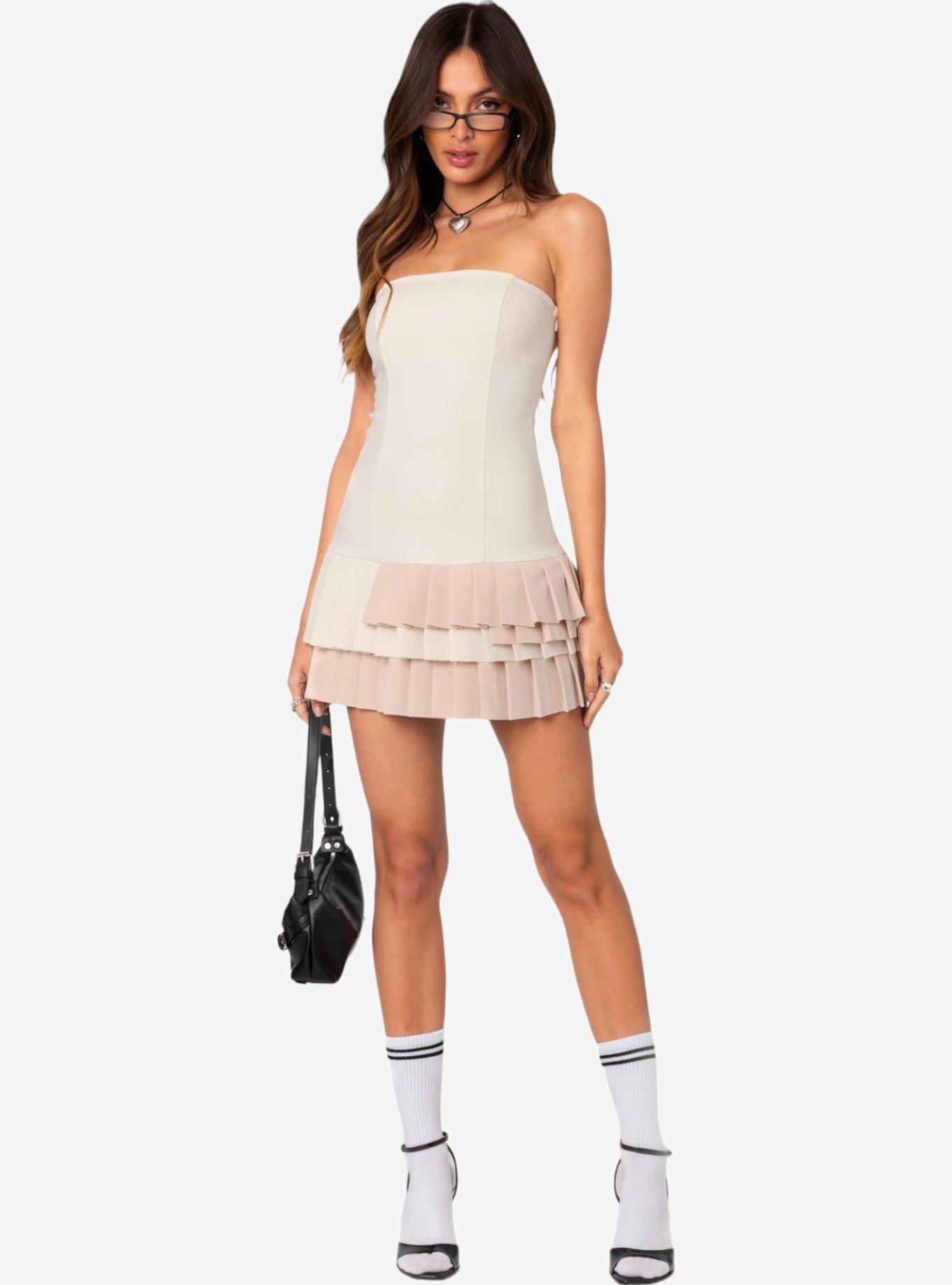 Edikted Cassia Pleated Mini Dress, IVORY, alternate
