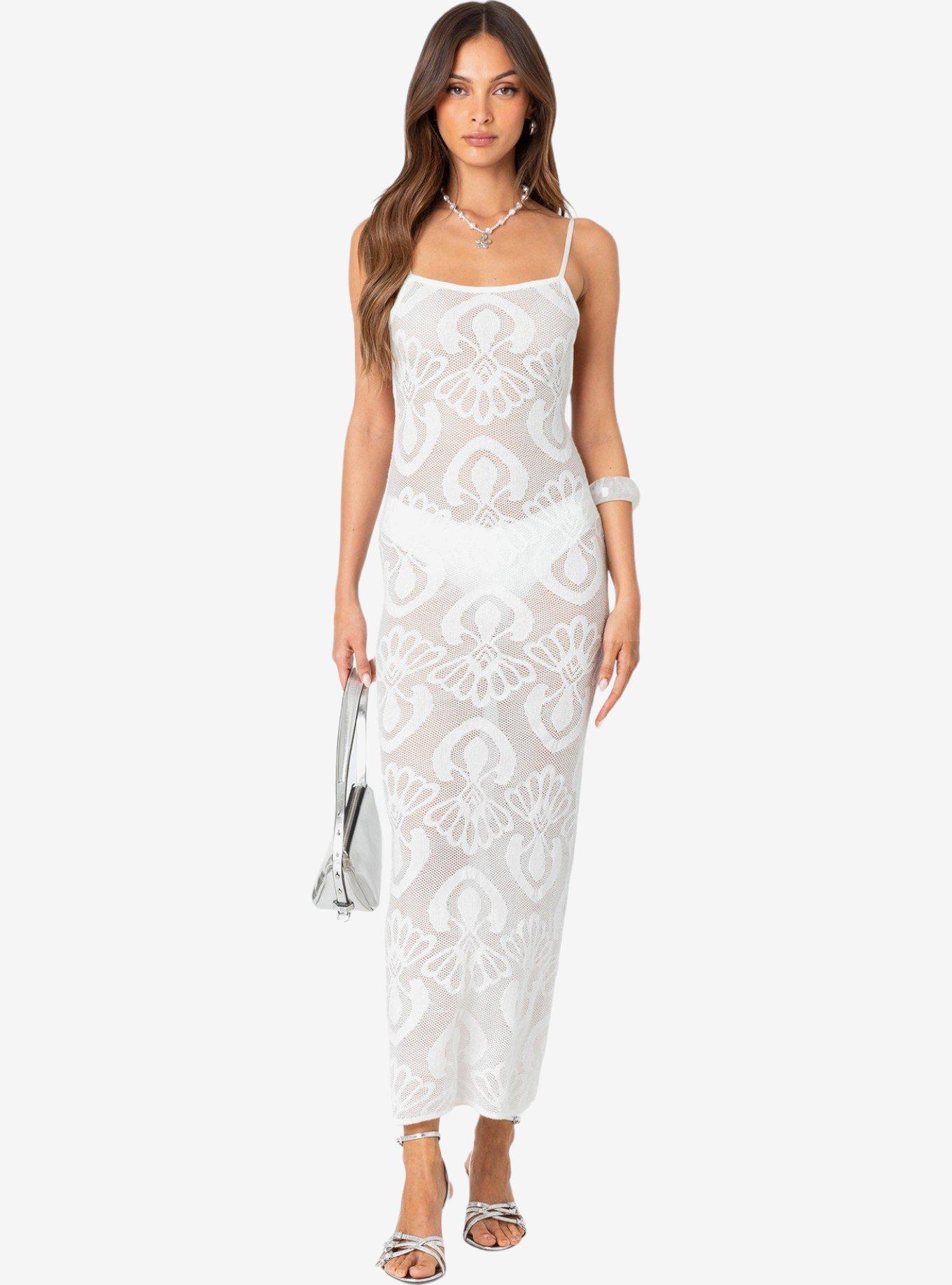 Edikted Embroidered Backless Sheer Knit Maxi Dress, IVORY, alternate