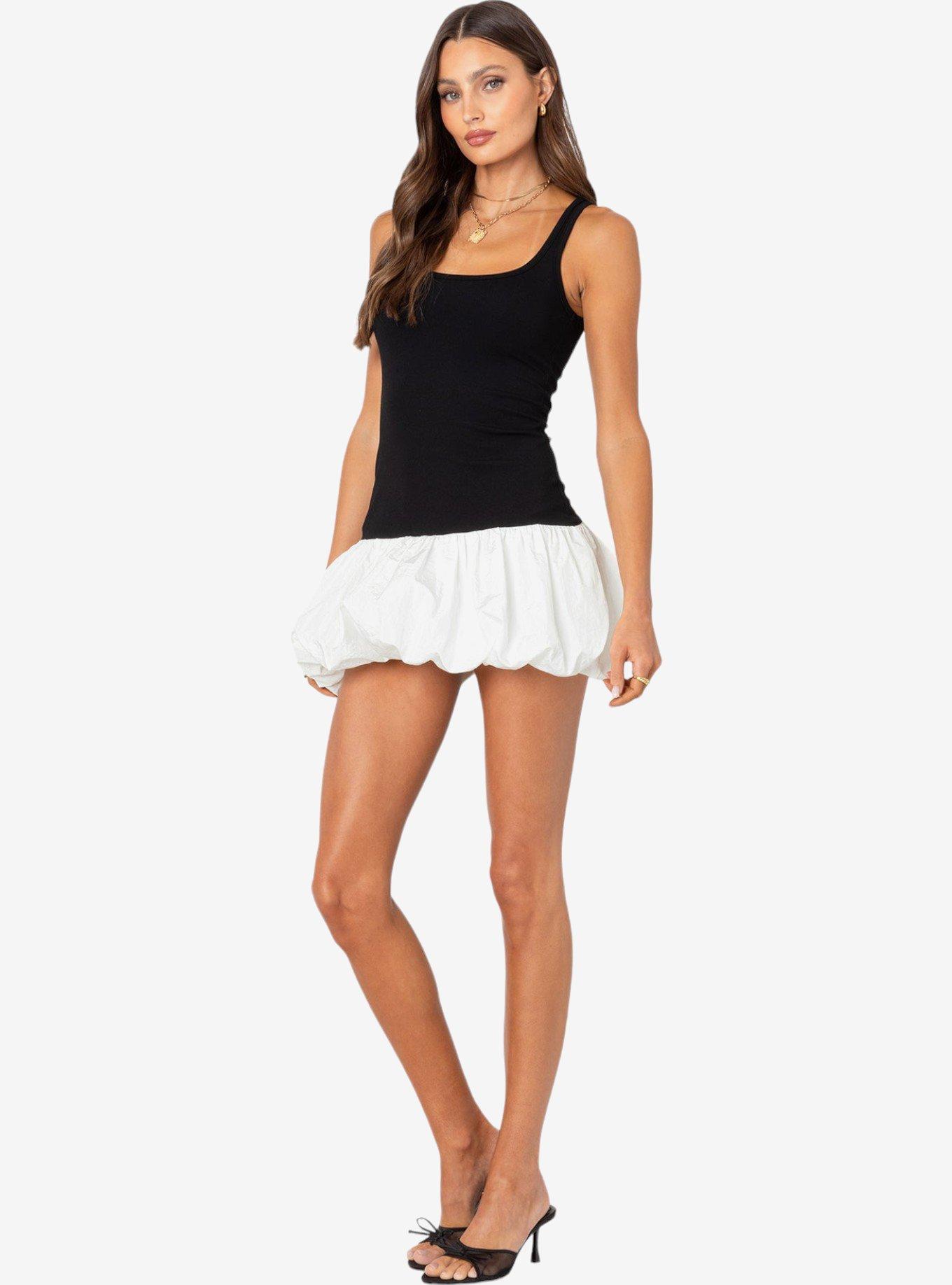 Edikted Contrast Bubble Skirt Ribbed Mini Dress, MULTI, alternate