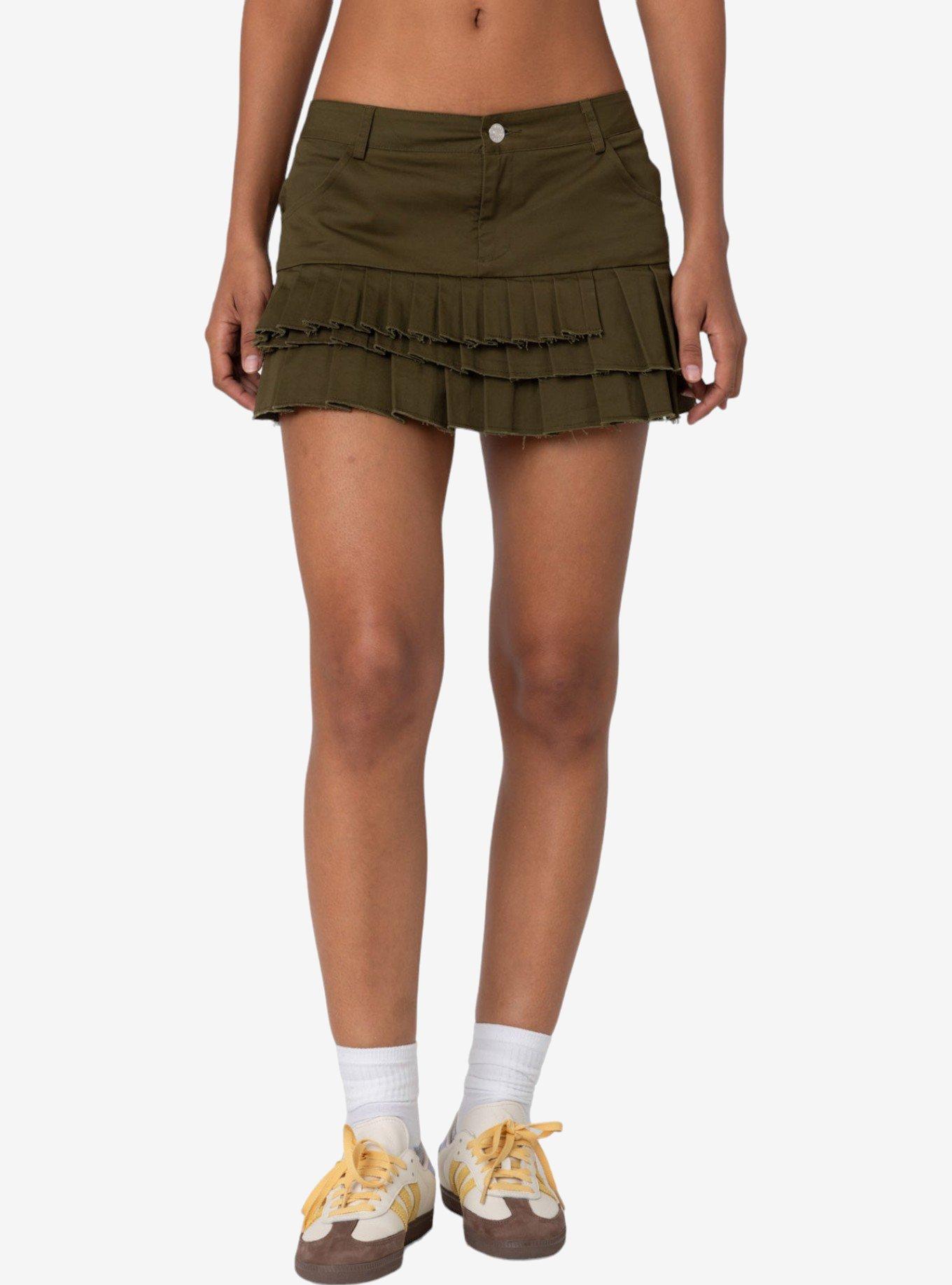 Edikted Layered Pleats Mini Skirt, OLIVE, alternate