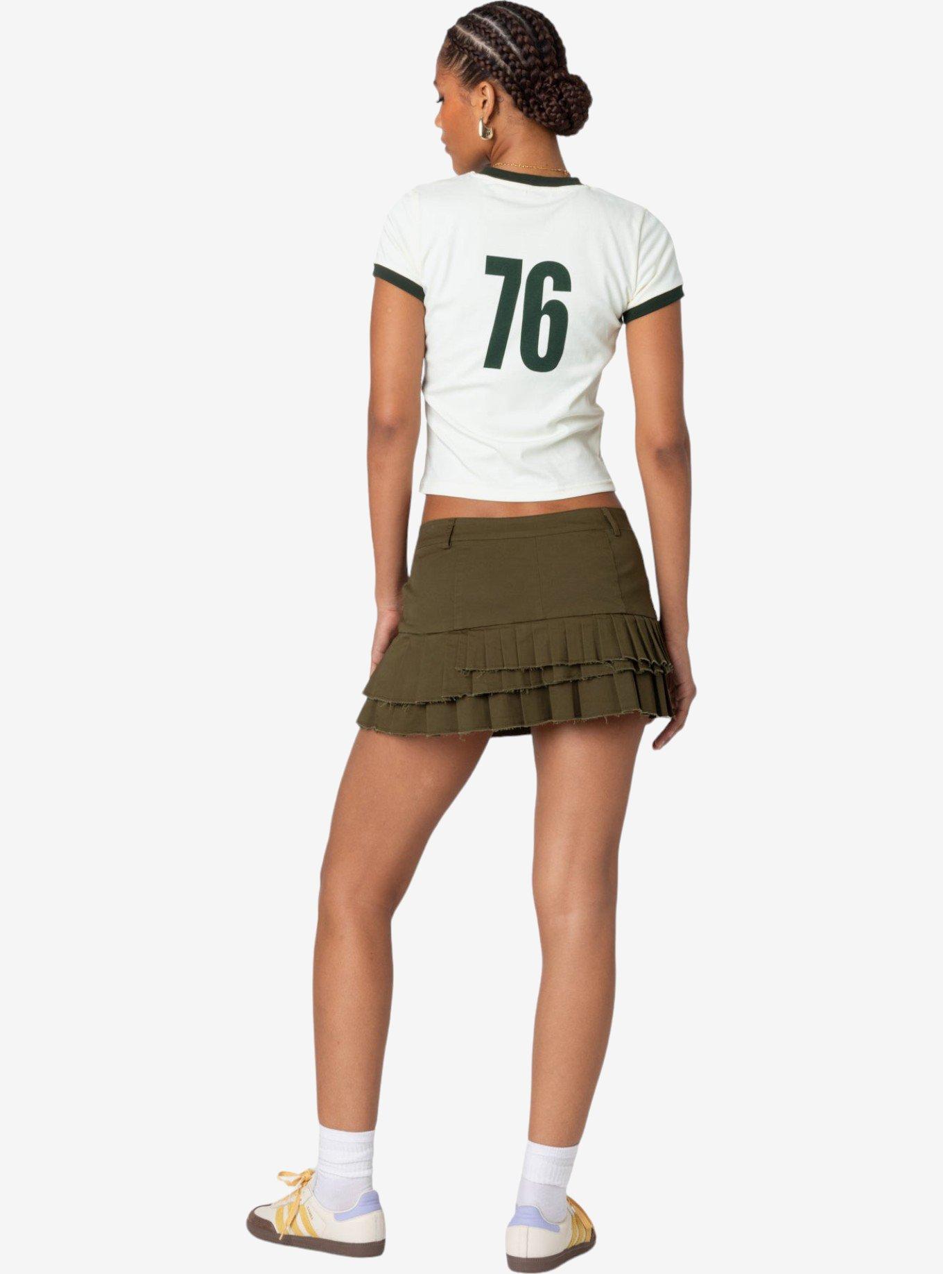 Edikted Layered Pleats Mini Skirt, OLIVE, alternate
