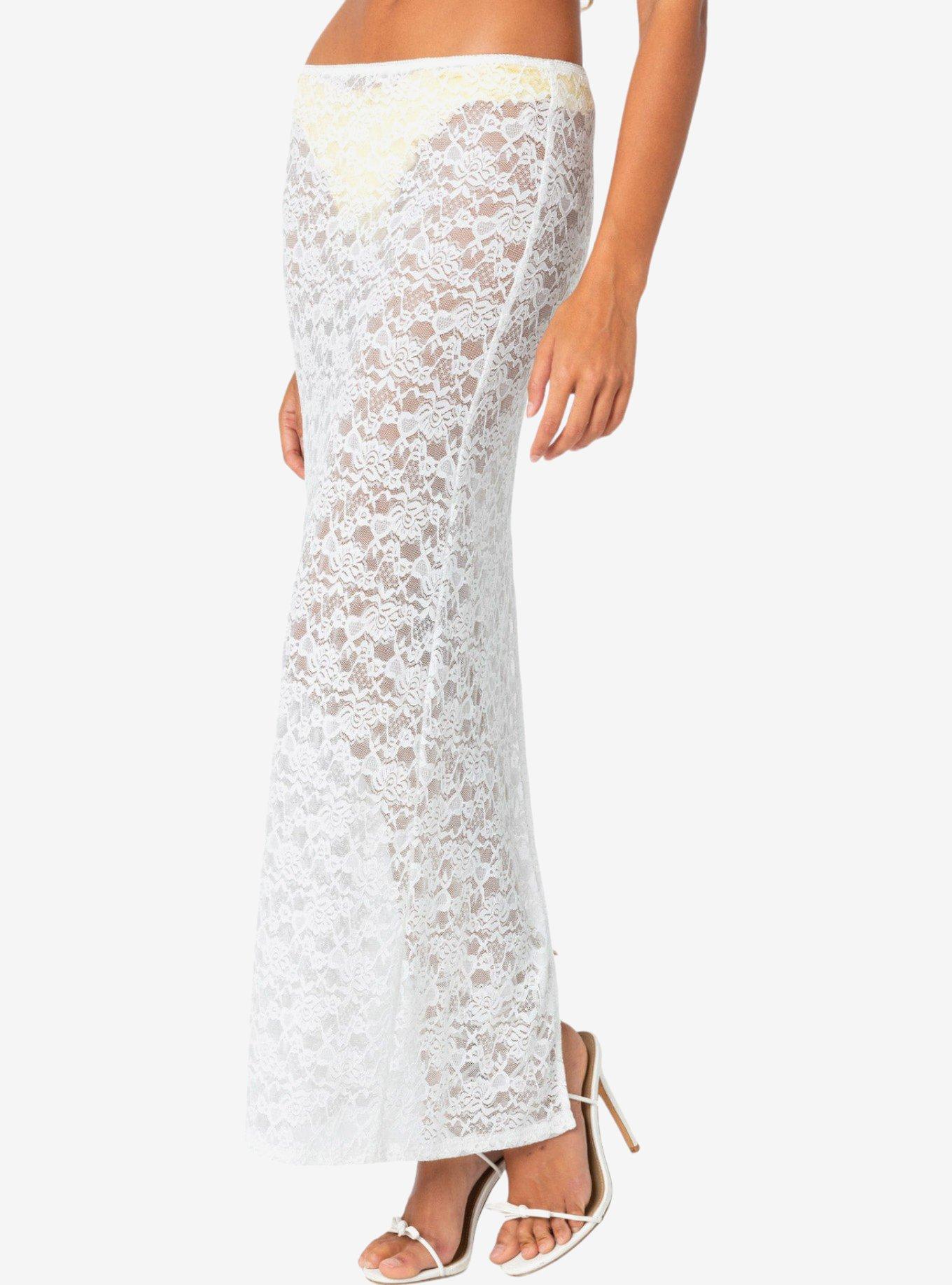 Edikted Oceana Sheer Lace Maxi Skirt, BRIGHT WHITE, alternate