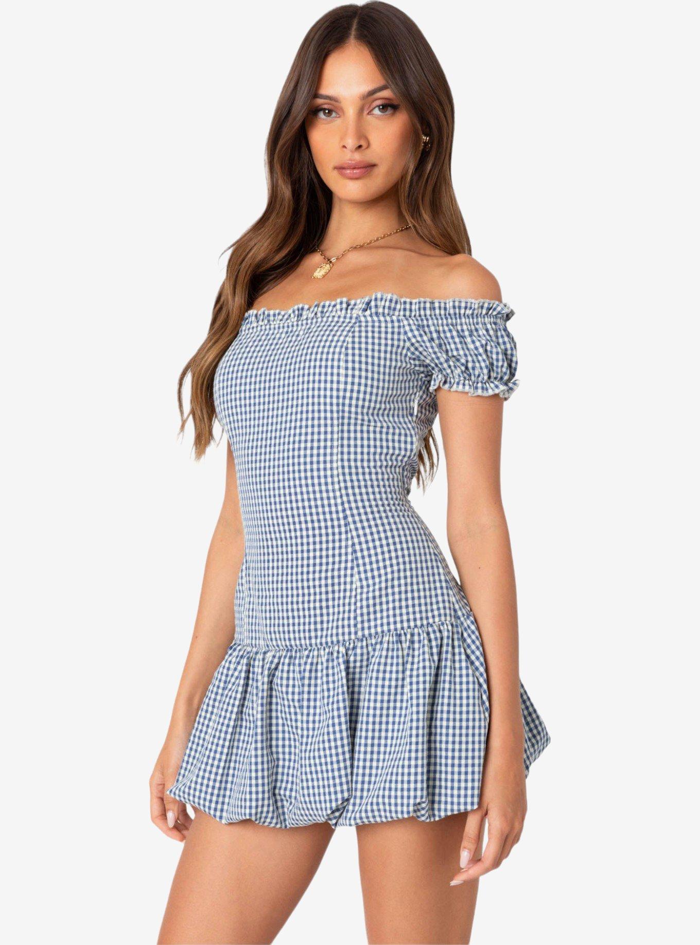 Edikted Gingham Off Shoulder Bubble Mini Dress, MULTI, alternate