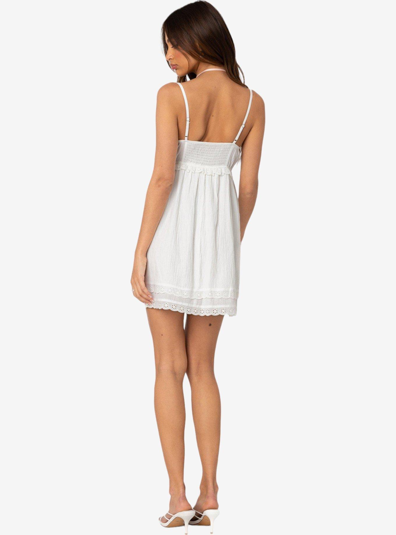 Edikted Bonny Lace Trim Cotton Mini Dress, BRIGHT WHITE, alternate