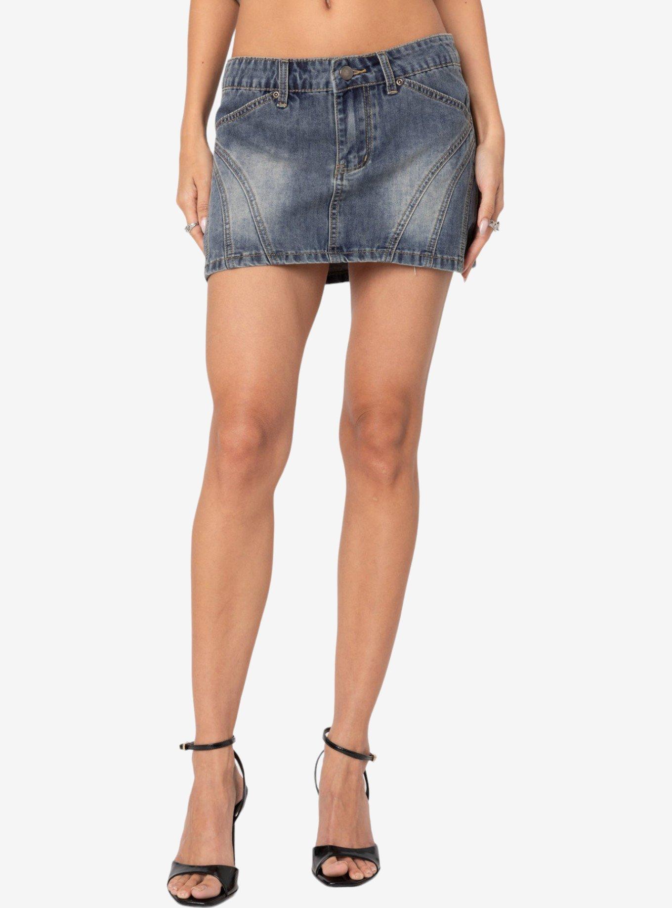 Edikted Uma Top Stitch Washed Denim Mini Skirt, BLUE, alternate