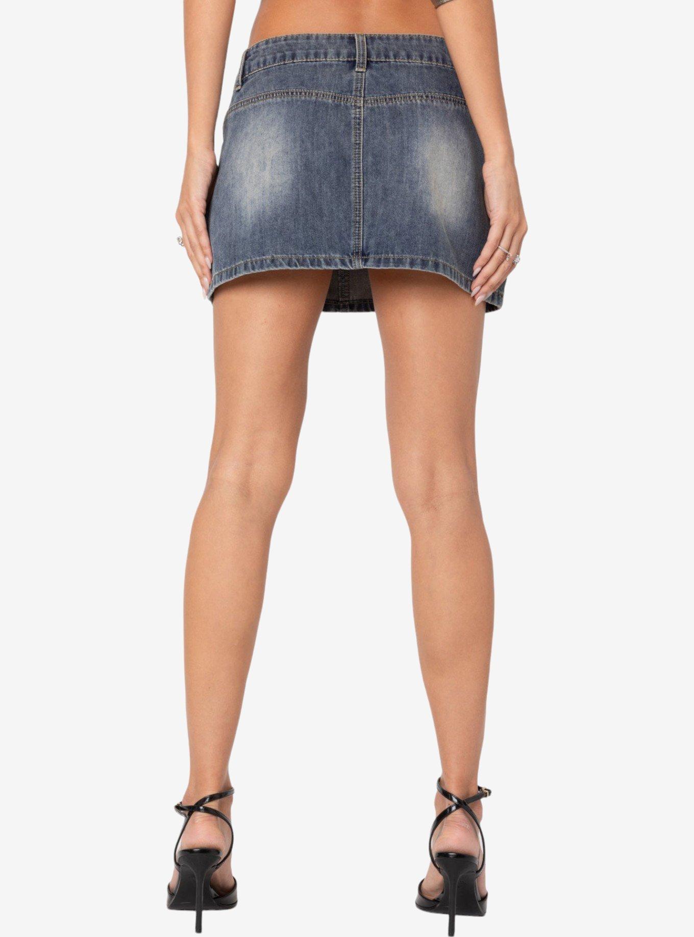 Edikted Uma Top Stitch Washed Denim Mini Skirt, BLUE, alternate
