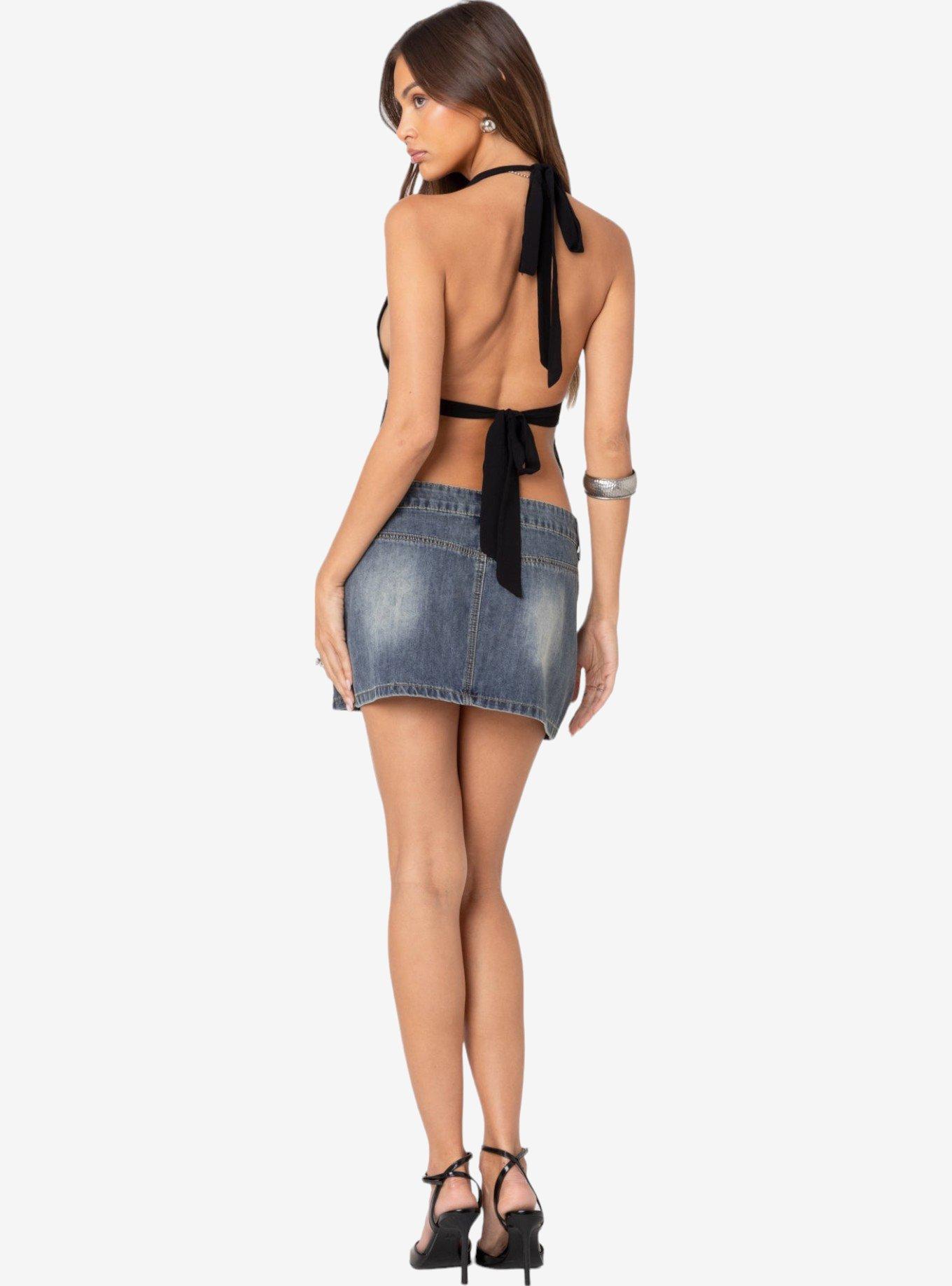Edikted Uma Top Stitch Washed Denim Mini Skirt, BLUE, alternate