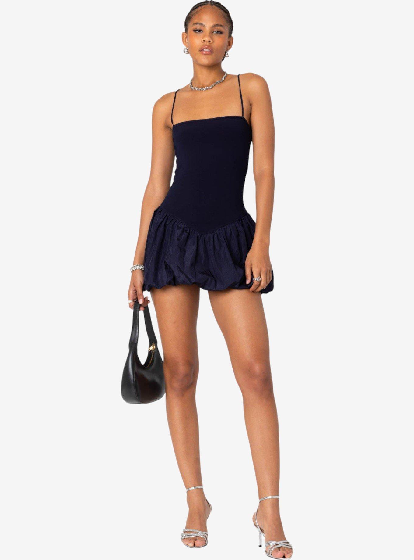 Edikted Ribbed Bubble Skirt Mini Dress, BLUE, alternate