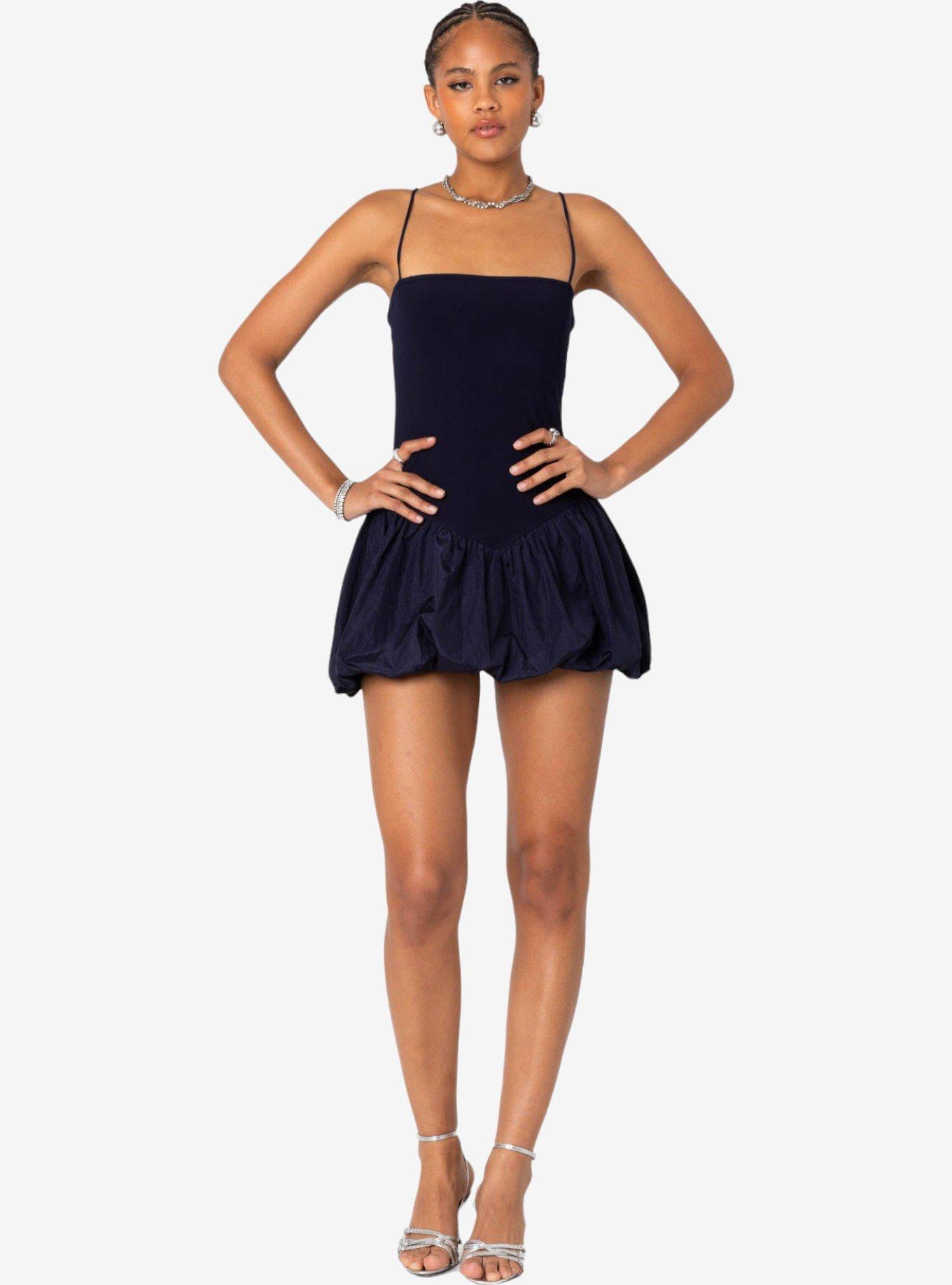 Edikted Ribbed Bubble Skirt Mini Dress, BLUE, alternate