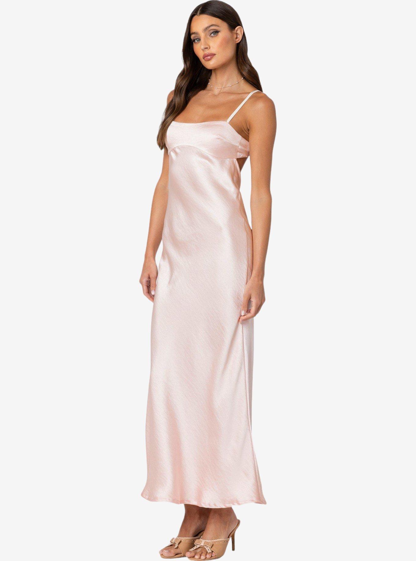 Edikted Vienna Open Back Satin Maxi Dress, PINK, alternate