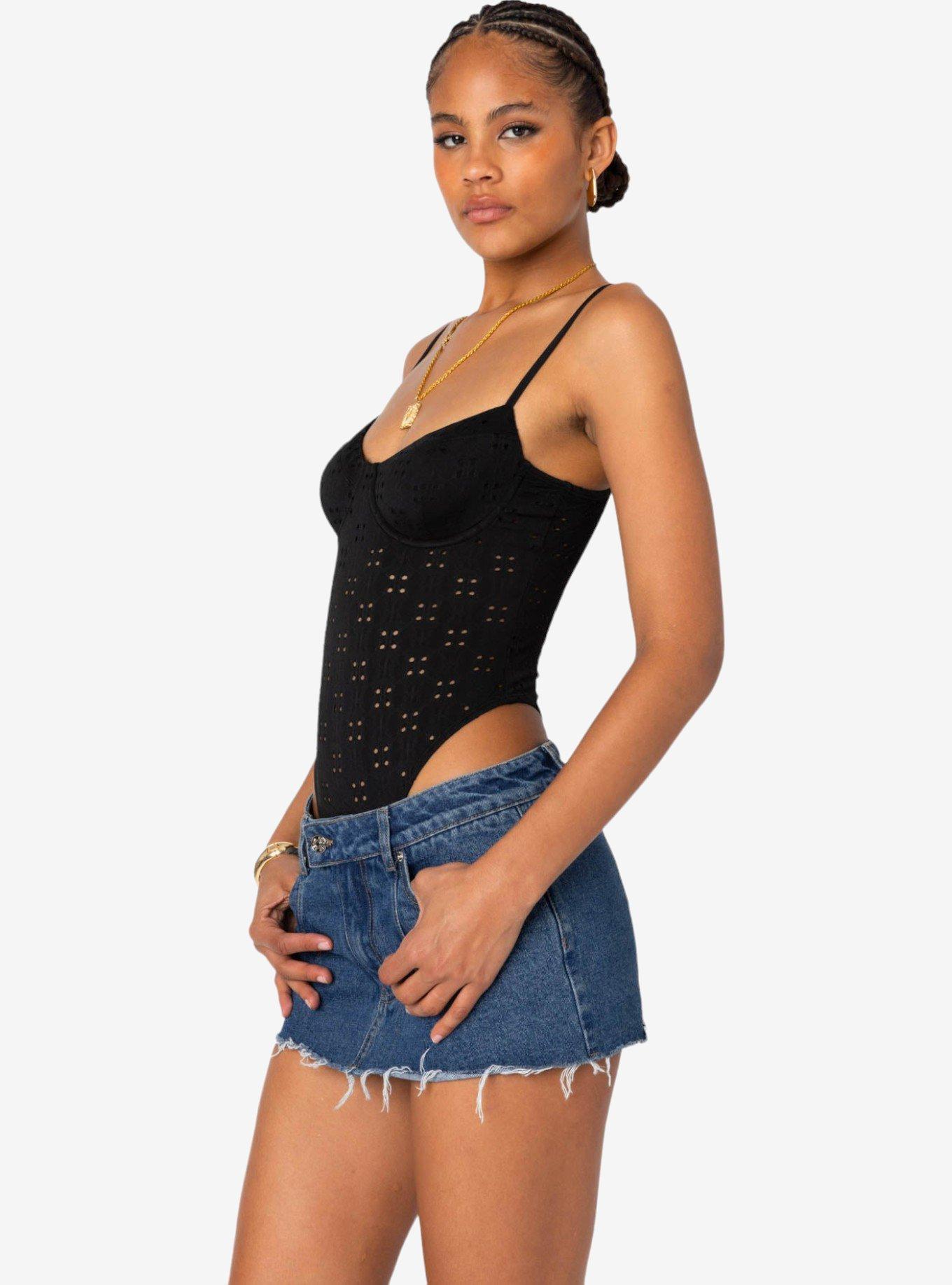 Edikted Raven Cupped Eyelet Bodysuit, BLACK, alternate