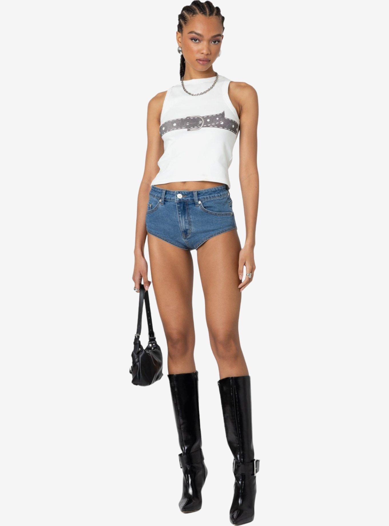 Edikted Super Micro High Rise Denim Shorts, BLUE, alternate