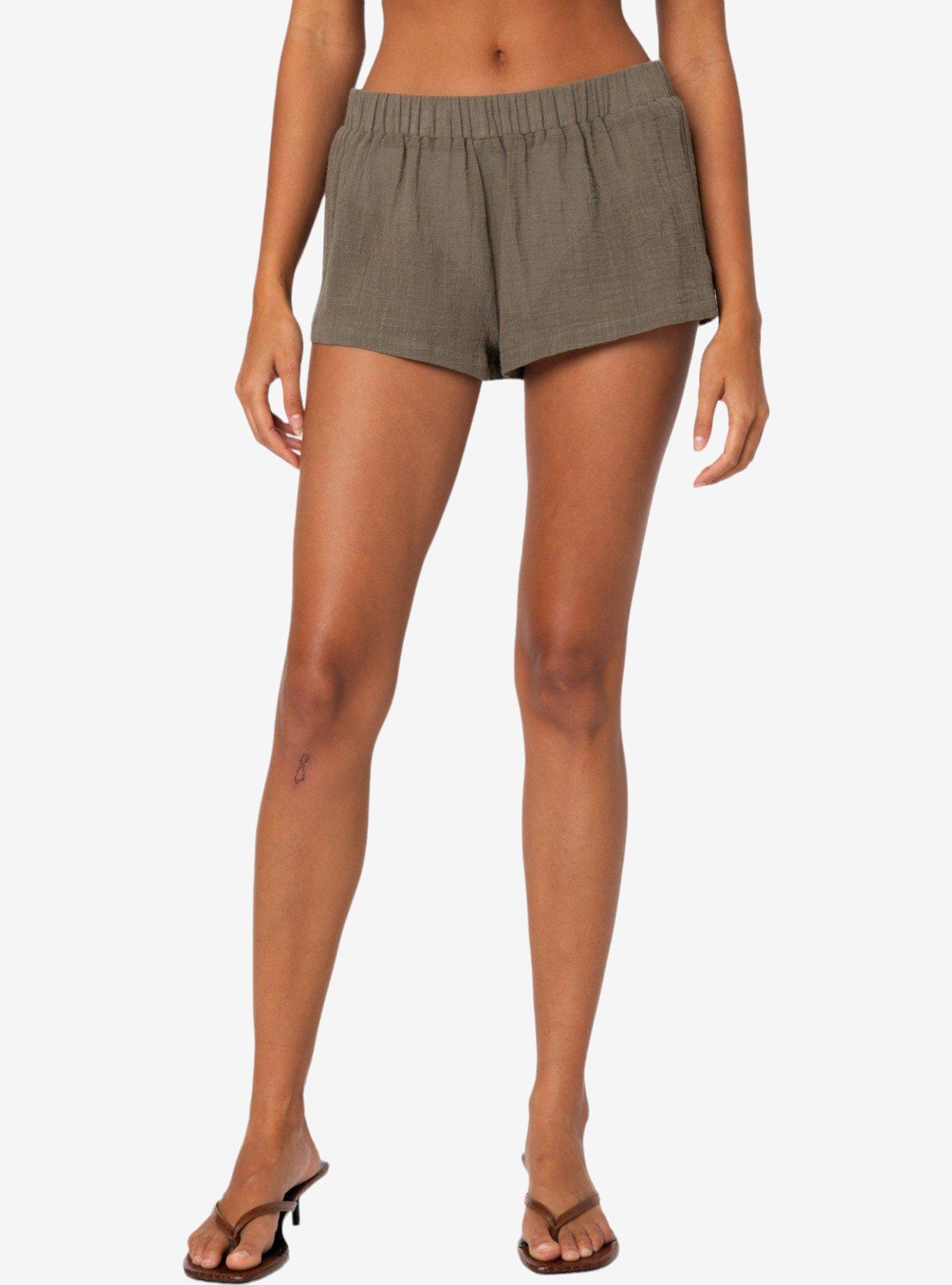 Edikted Harleigh Linen Look Shorts, OLIVE, alternate