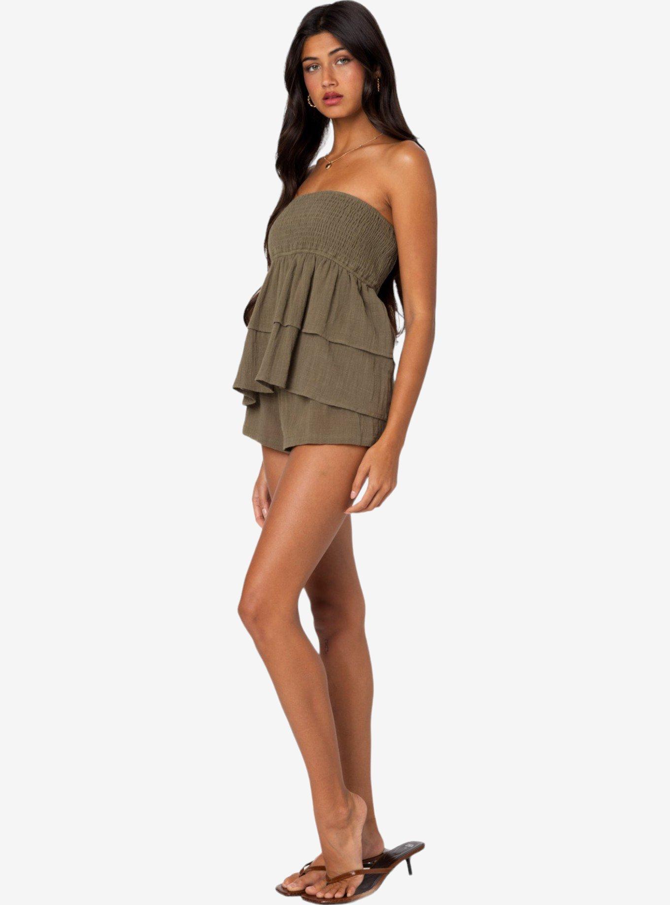 Edikted Harleigh Linen Look Shorts, OLIVE, alternate