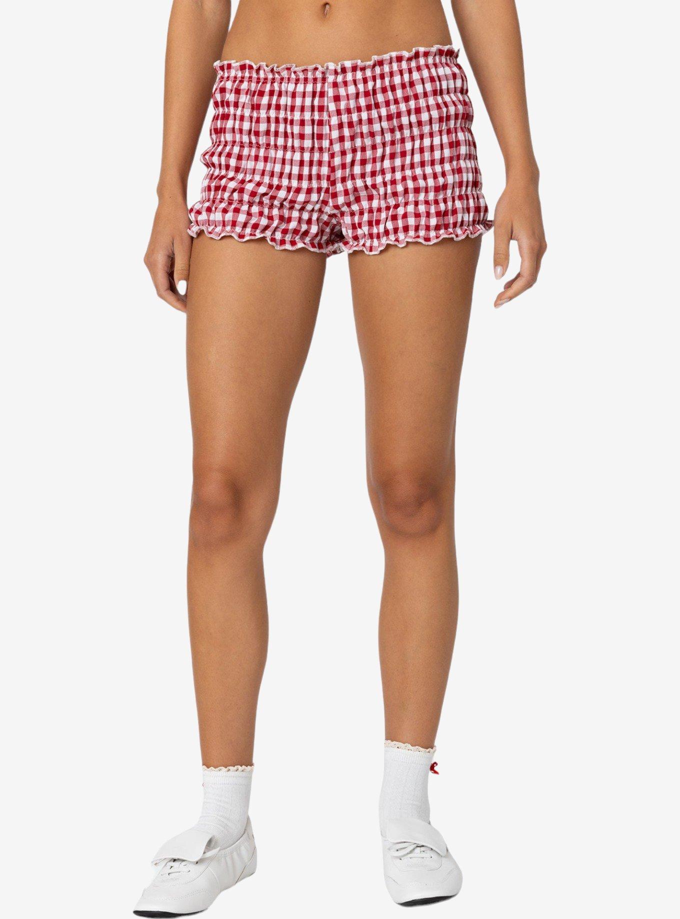 Edikted Gingham Scrunch Shorts, RED, alternate