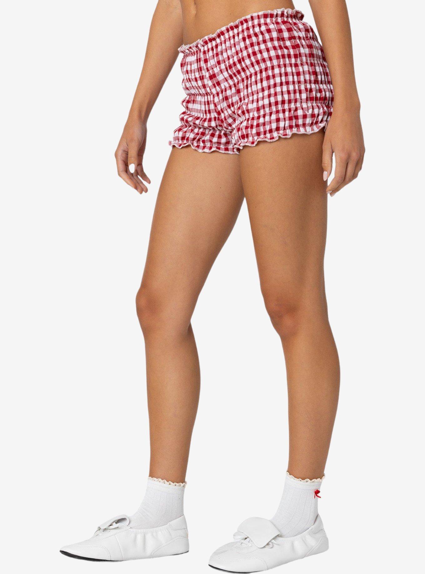 Edikted Gingham Scrunch Shorts, RED, alternate