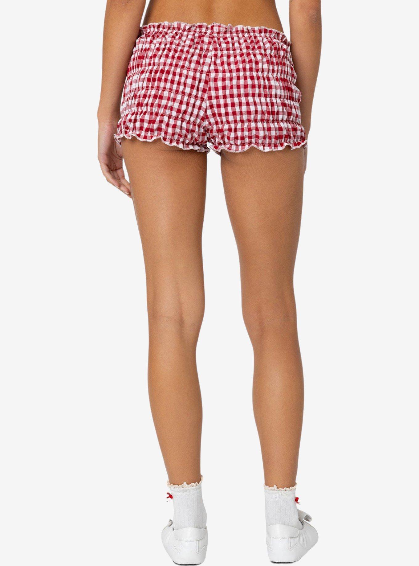 Edikted Gingham Scrunch Shorts, RED, alternate