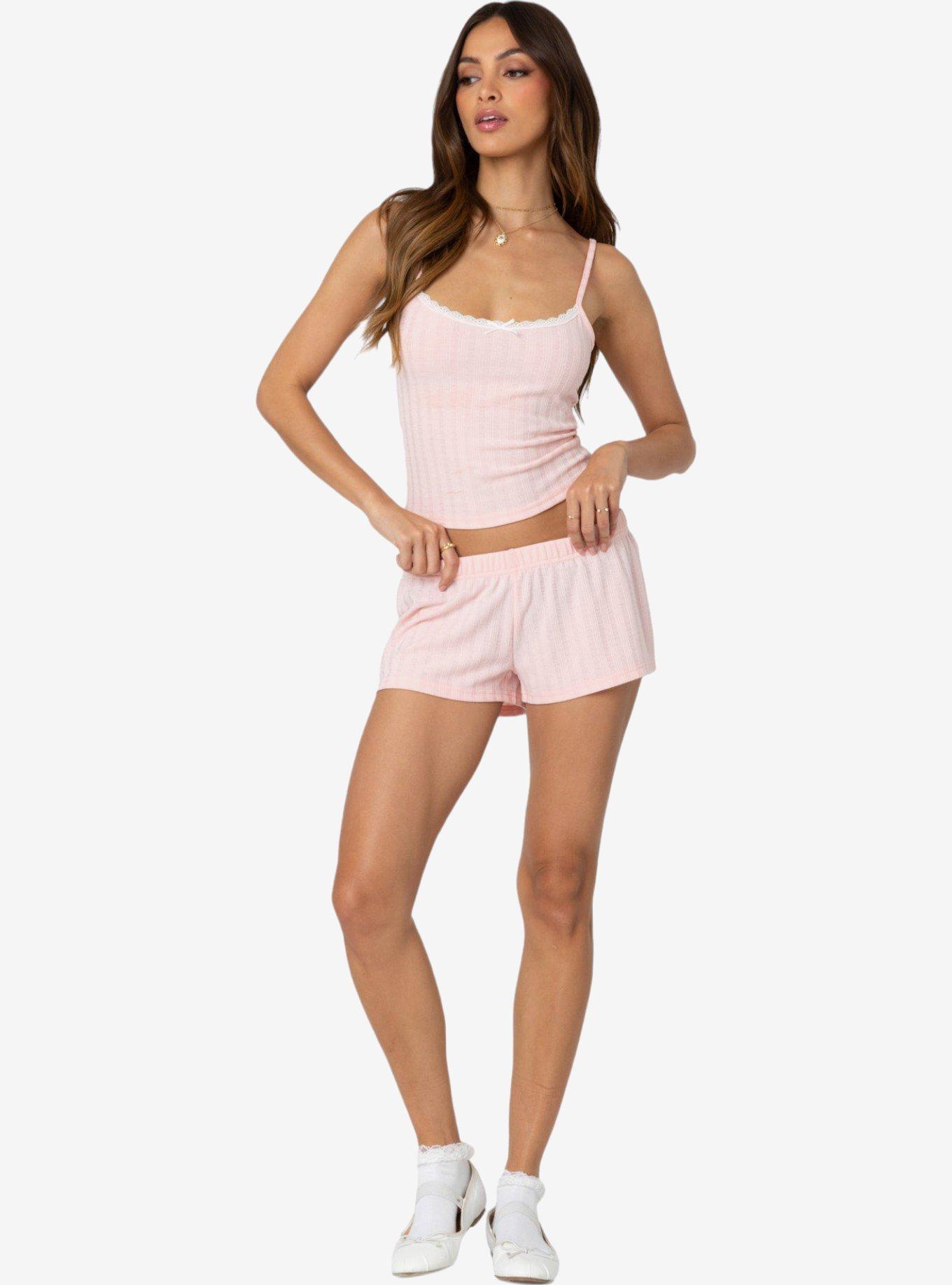 Edikted Irene Low Rise Pointelle Micro Shorts, PINK, alternate
