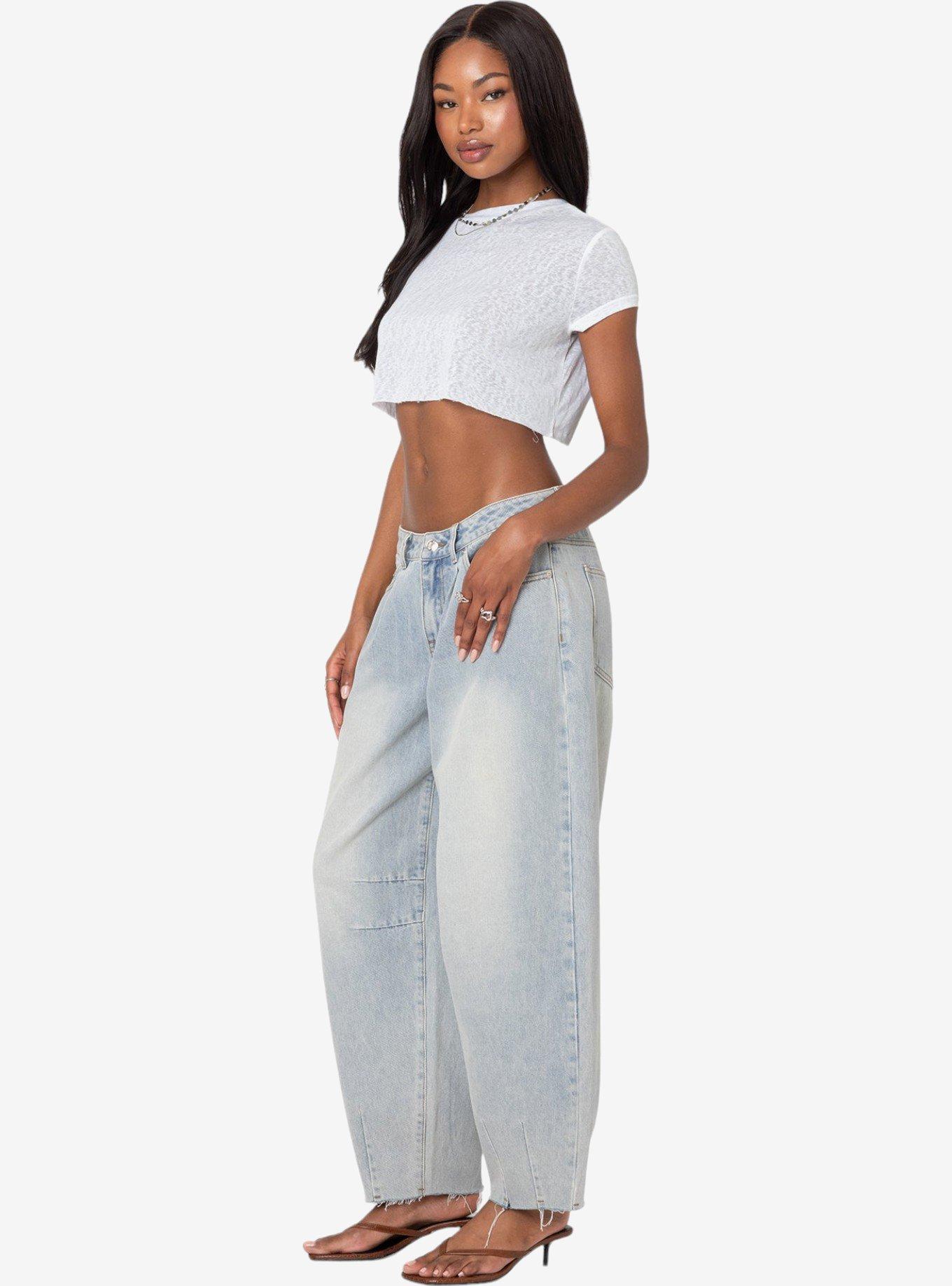 Edikted Balloon Washed Low Rise Jeans, BLUE, alternate