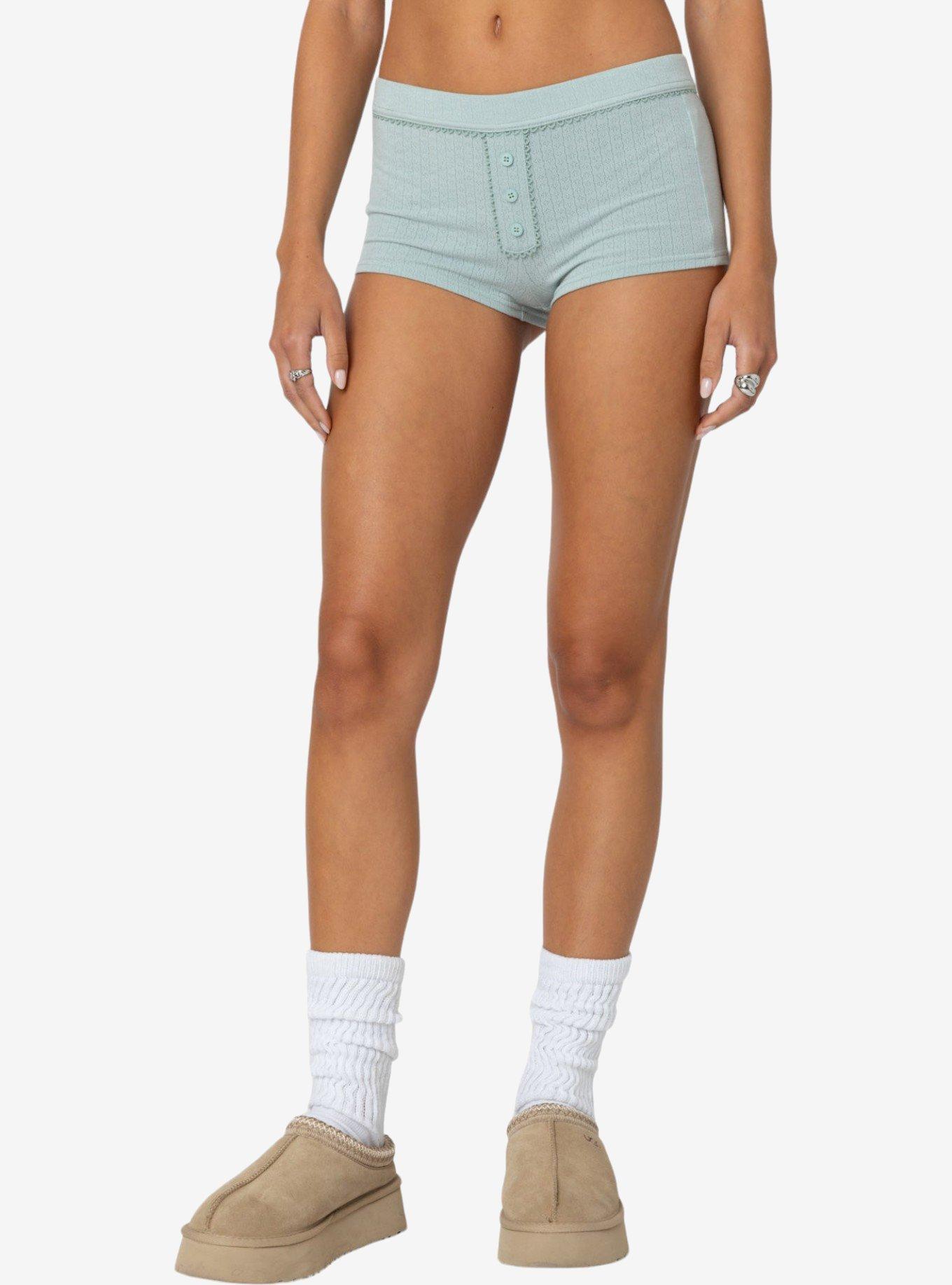 Edikted Maelle Pointelle Micro Shorts, GREEN, alternate