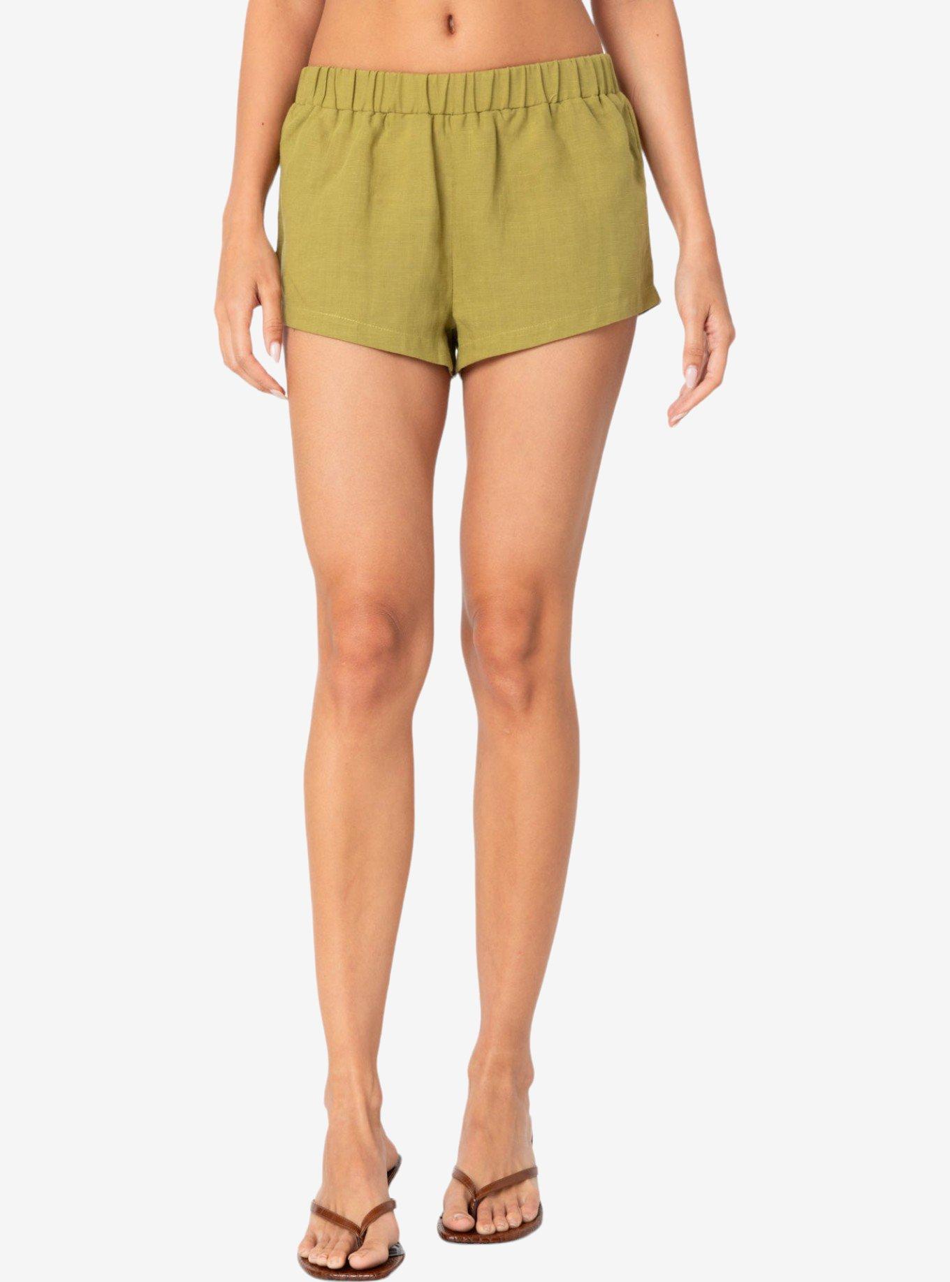 Edikted Arden Linen Look Shorts, GREEN, alternate