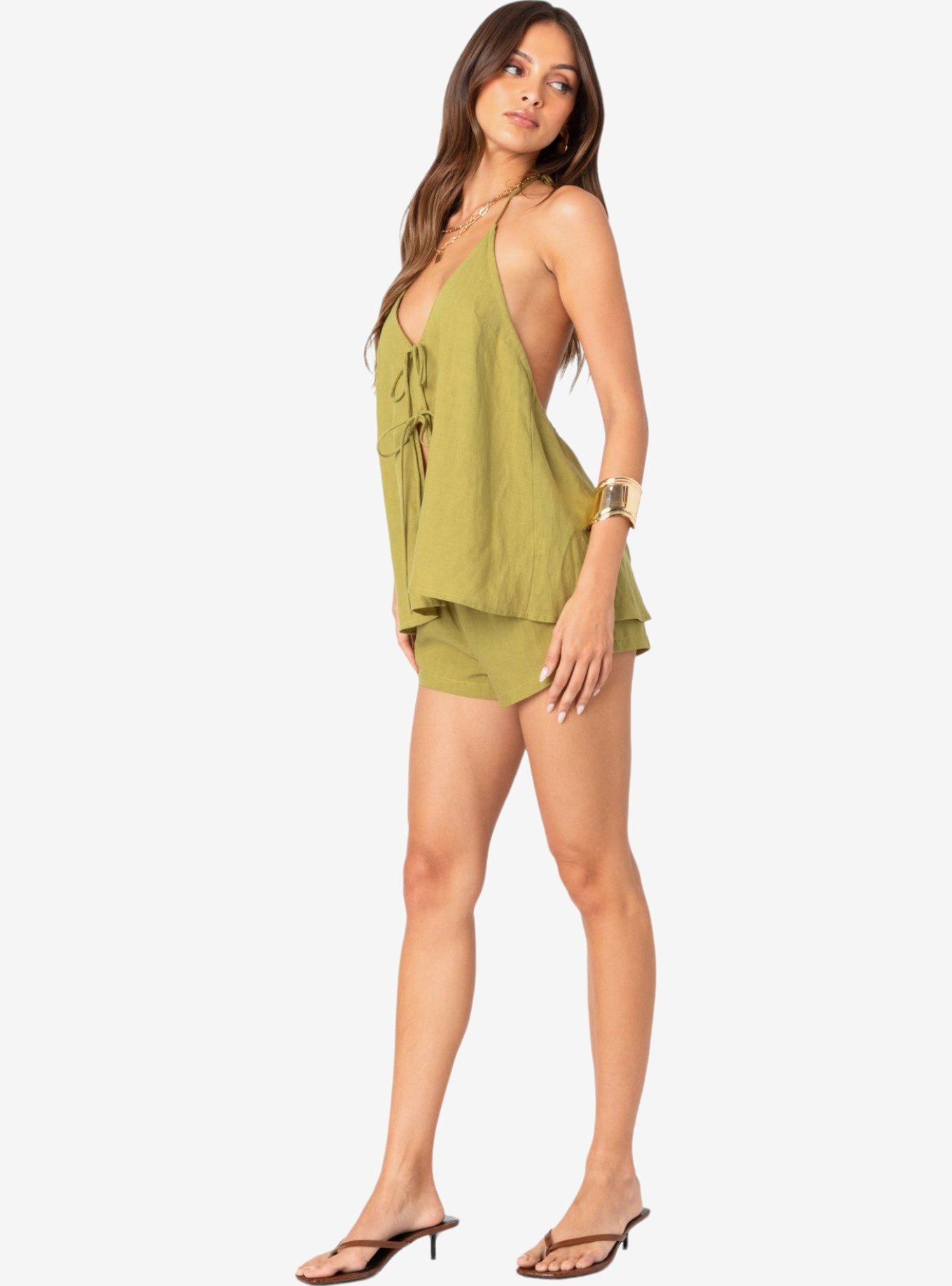 Edikted Arden Linen Look Shorts, GREEN, alternate