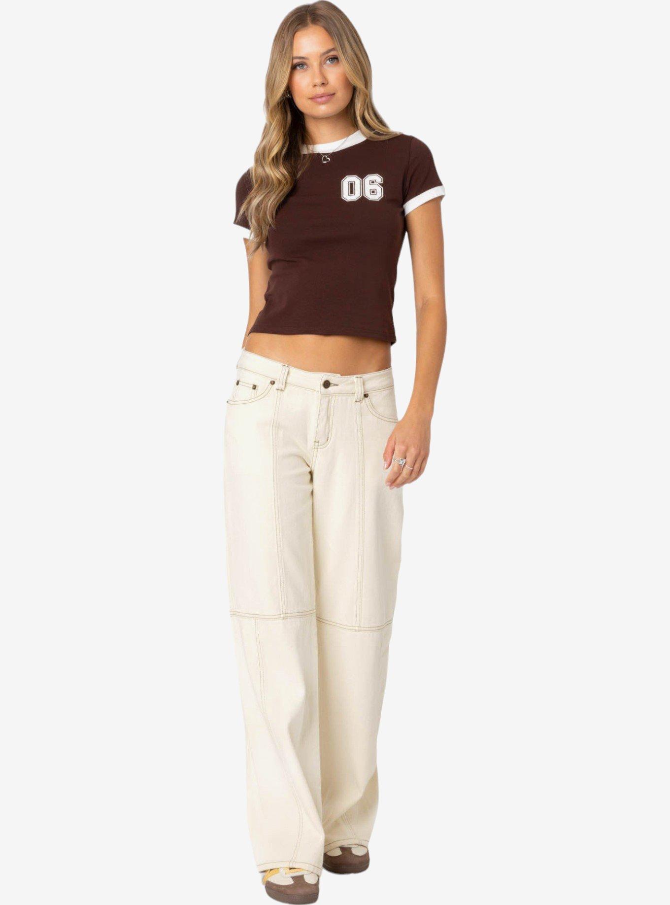 Edikted Contrast Stitch Low Rise Jeans, IVORY, alternate