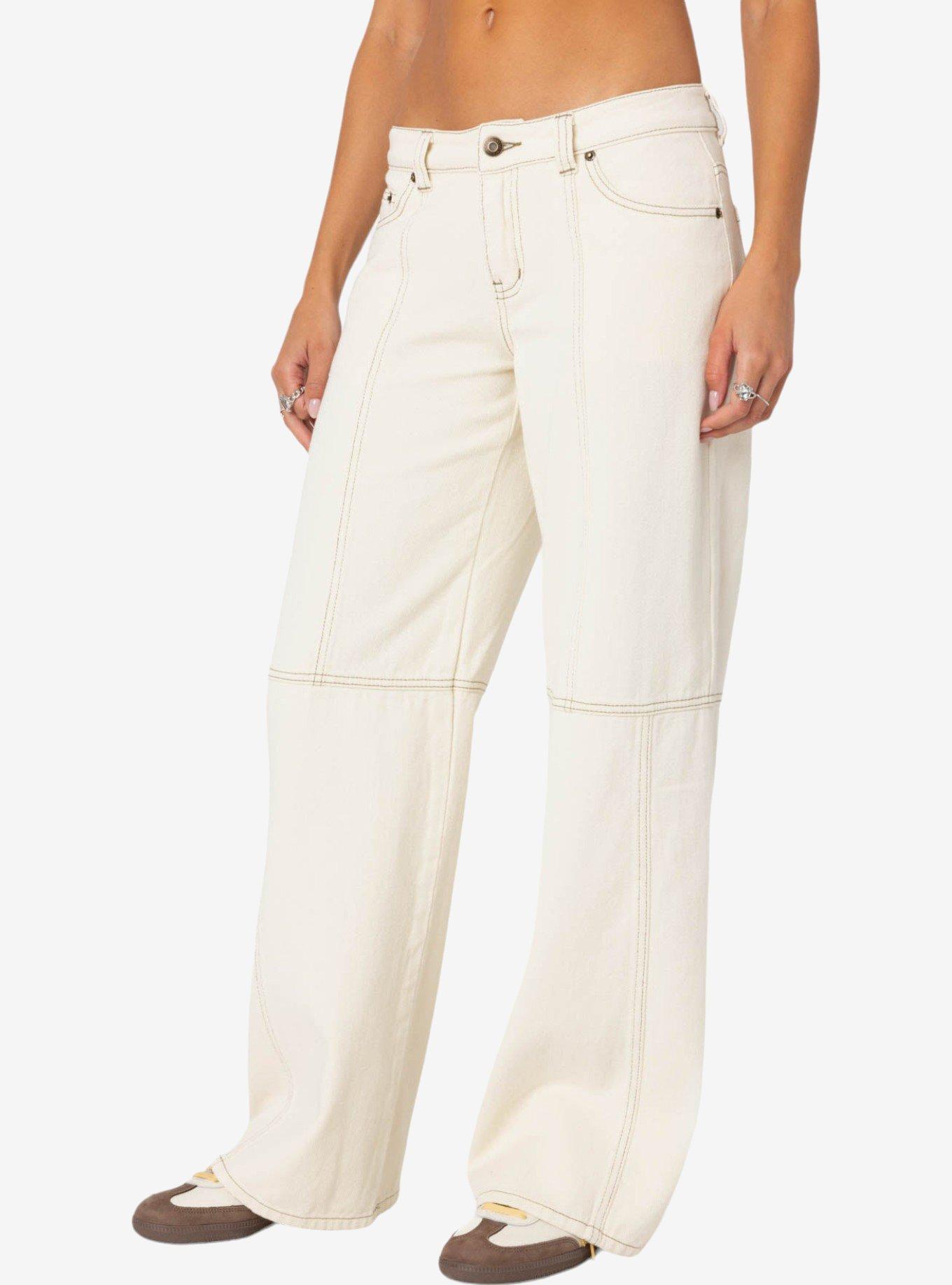 Edikted Contrast Stitch Low Rise Jeans, IVORY, alternate