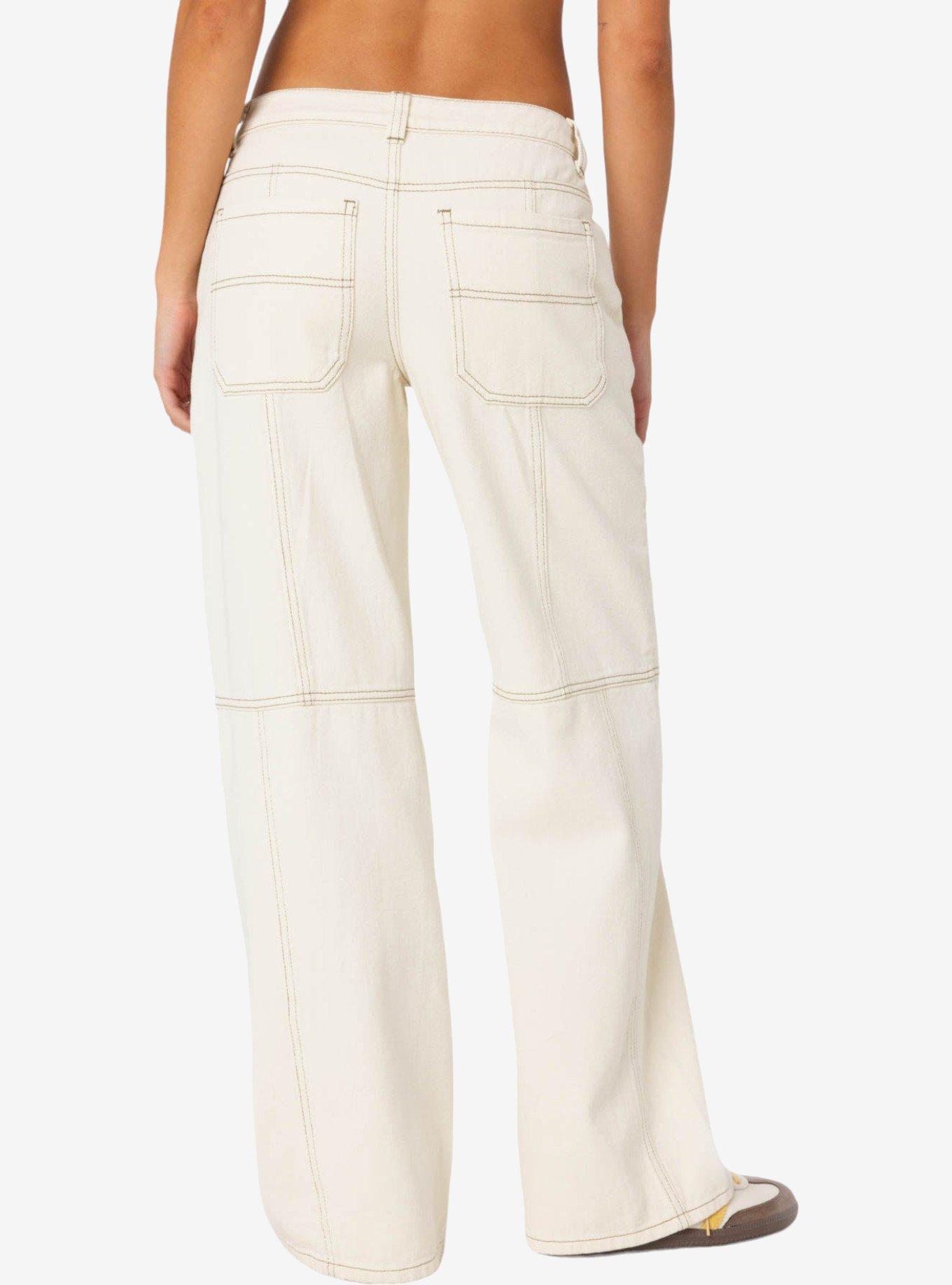 Edikted Contrast Stitch Low Rise Jeans, IVORY, alternate