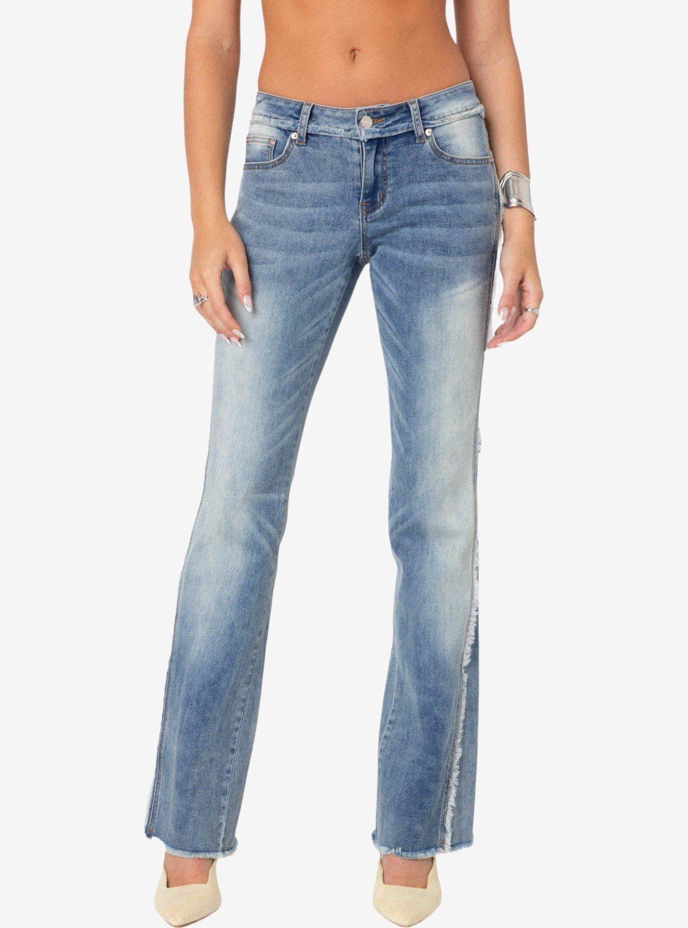 Edikted Frayed Seam Washed Flare Jeans, BLUE, alternate