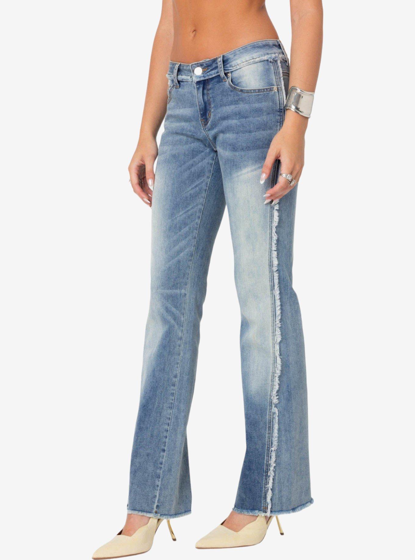 Edikted Frayed Seam Washed Flare Jeans, BLUE, alternate