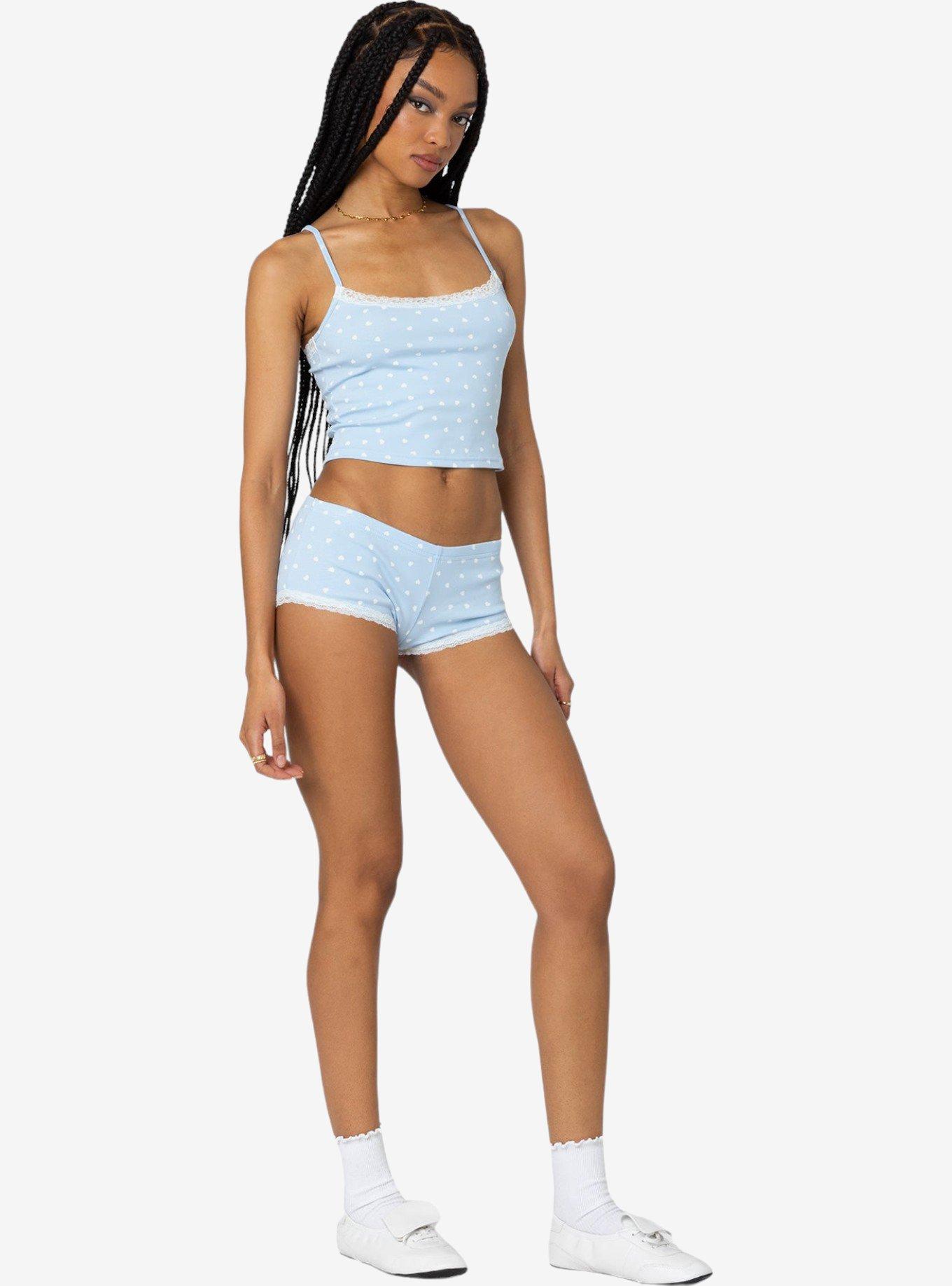 Edikted Follow Ur Heart Printed Micro Shorts, BLUE, alternate