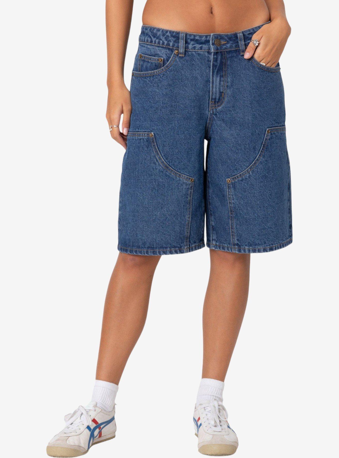 Edikted Jacqui Low Rise Denim Bermuda Shorts, BLUE, alternate