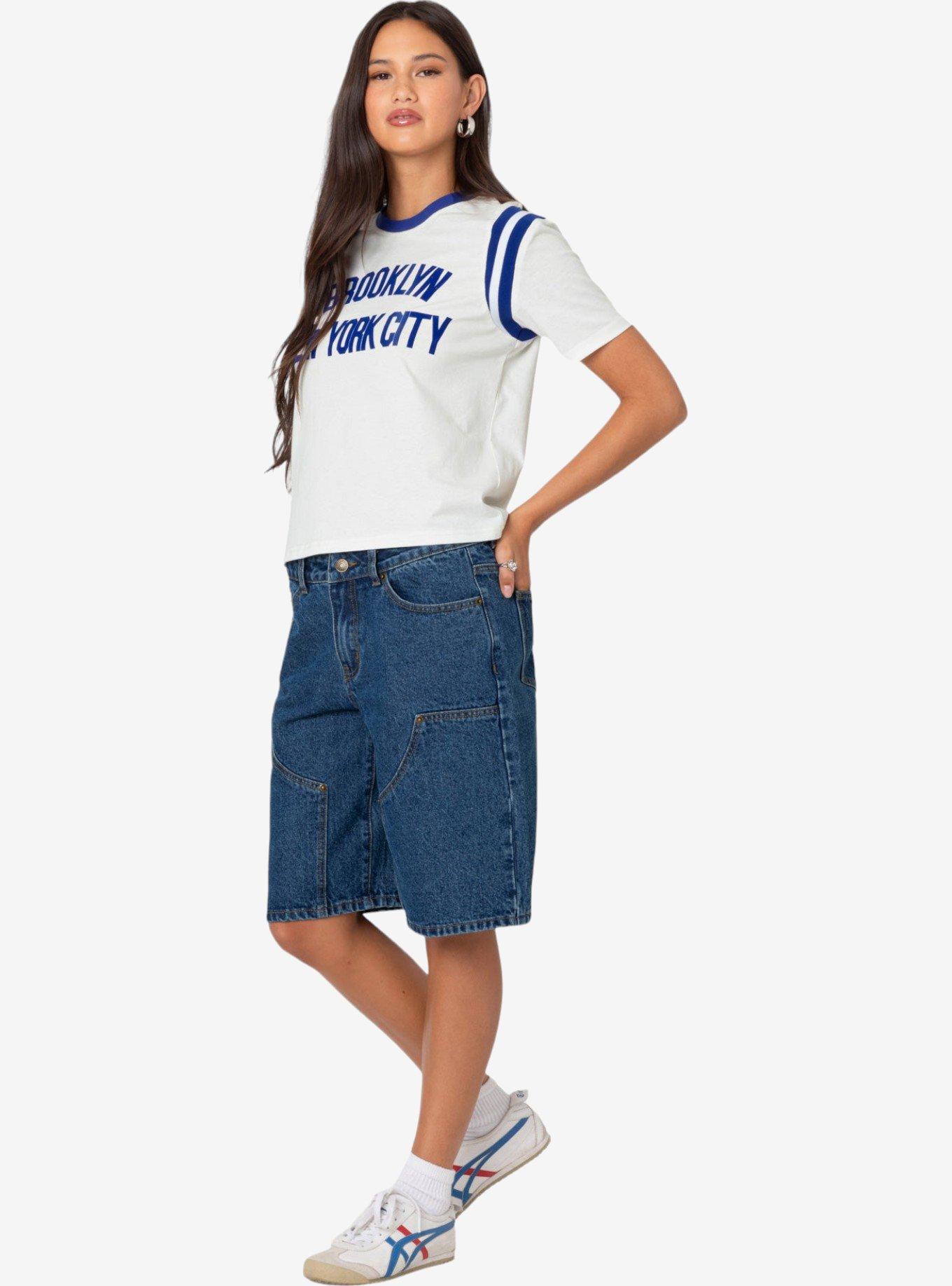 Edikted Jacqui Low Rise Denim Bermuda Shorts, BLUE, alternate