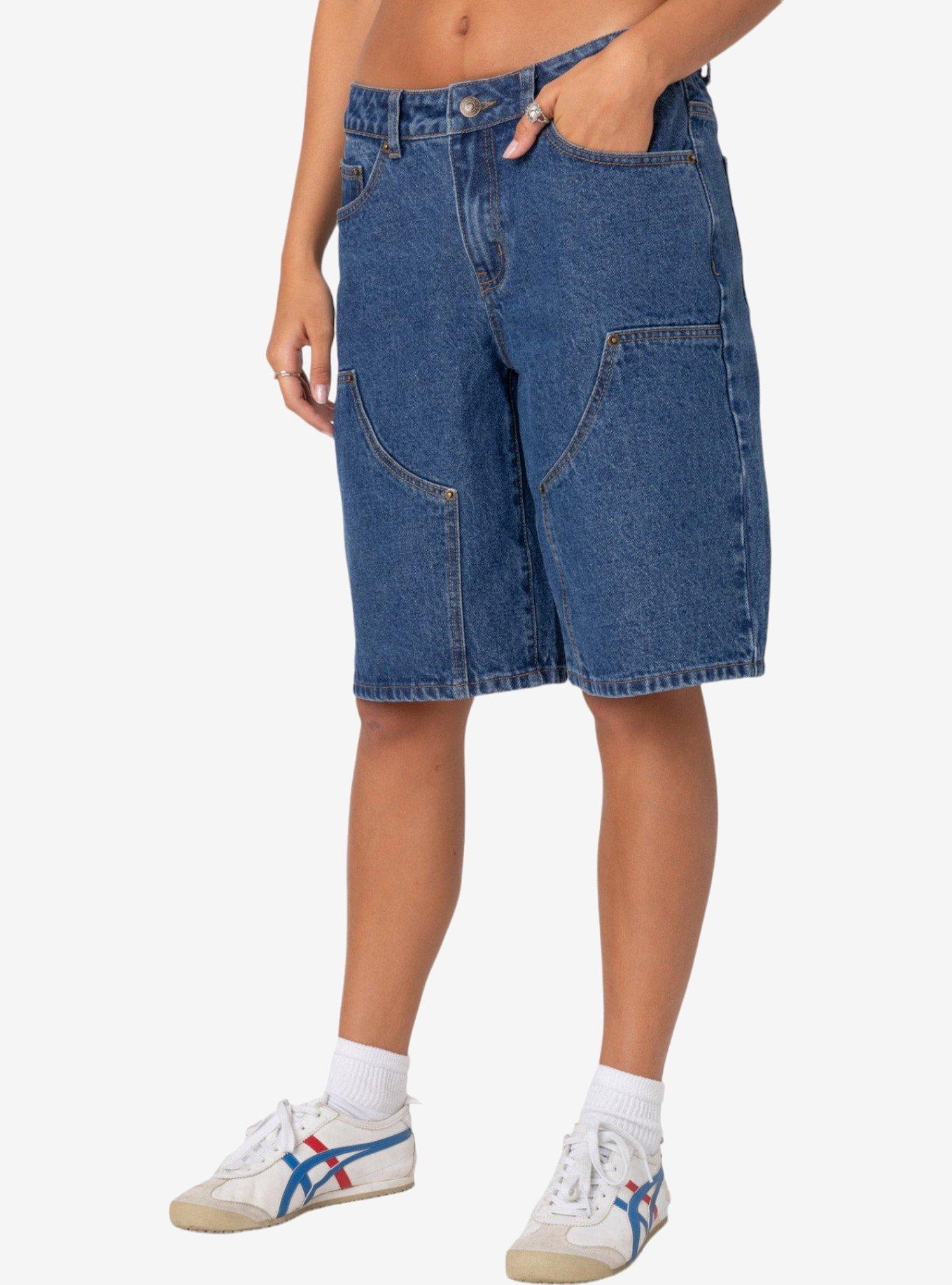 Edikted Jacqui Low Rise Denim Bermuda Shorts, BLUE, alternate