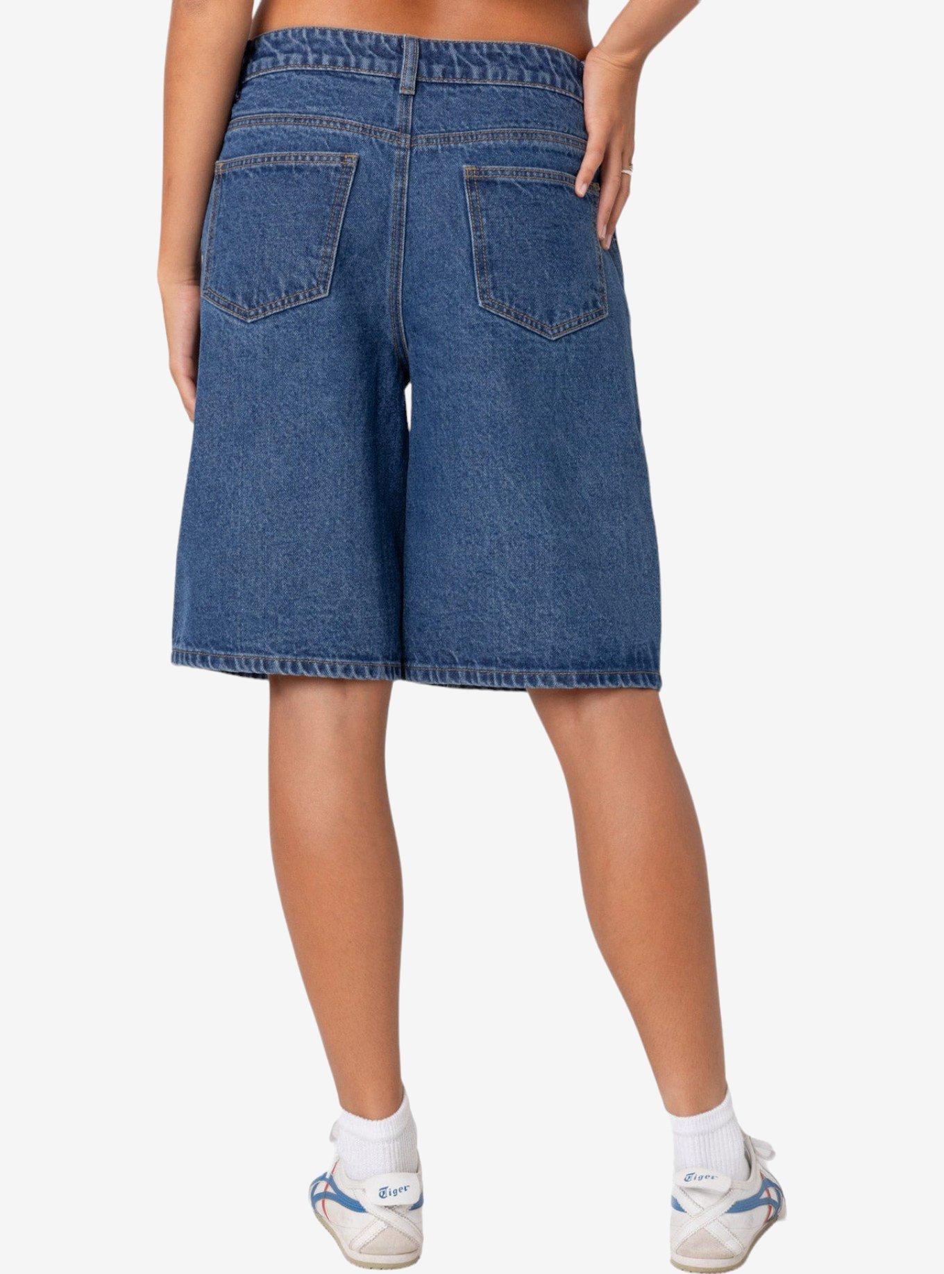 Edikted Jacqui Low Rise Denim Bermuda Shorts, BLUE, alternate