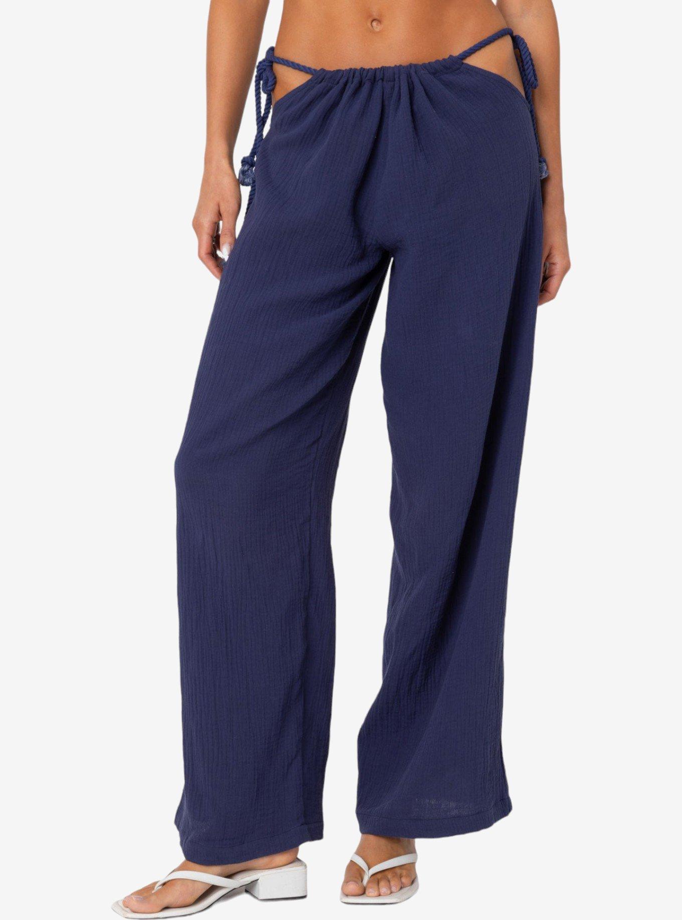Edikted Leoni Side Tie Cotton Gauze Pants, BLUE, alternate