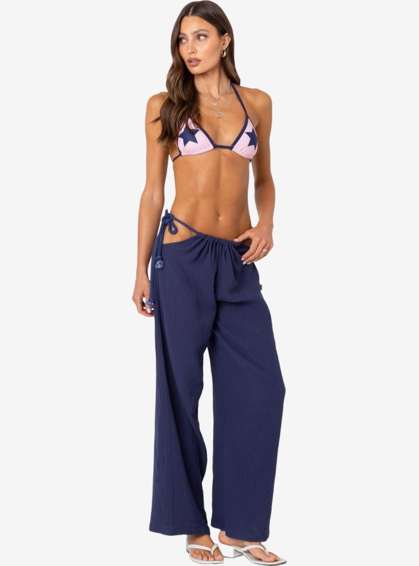 Edikted Leoni Side Tie Cotton Gauze Pants, BLUE, alternate
